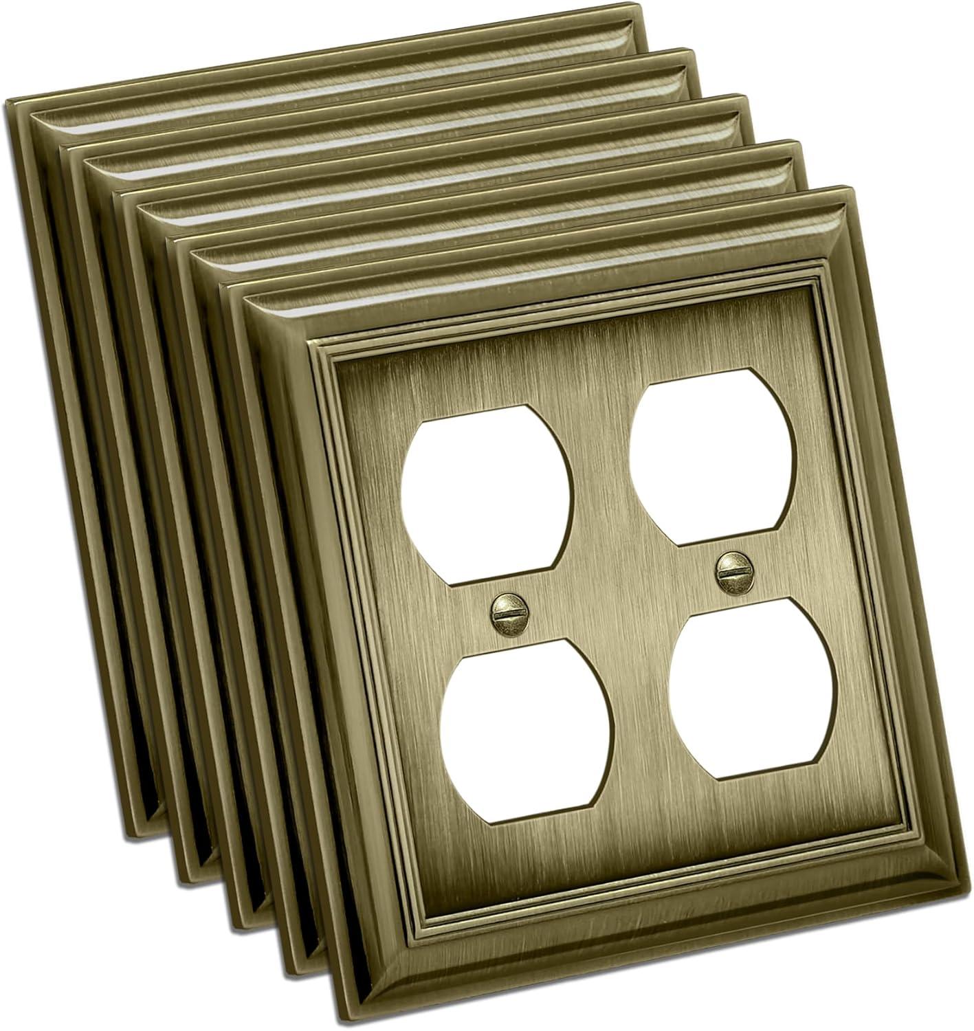 image2 Pack BESTTEN Satin Nickel Zinc Alloy 2 Gang Duplex Wall Plate Grand Collection Decorative Metal Receptacle Outlet CoverAntique Brass
