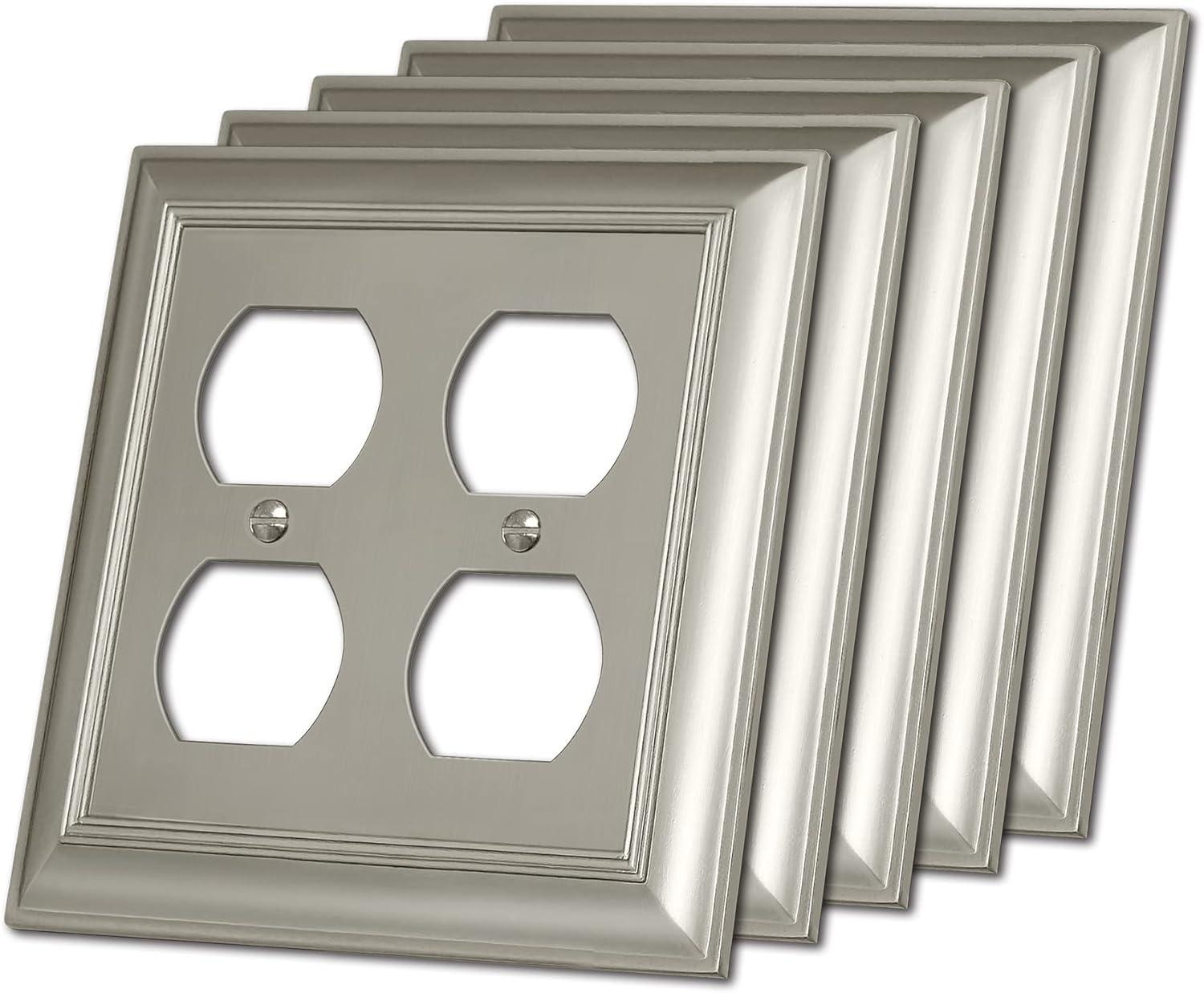 image2 Pack BESTTEN Satin Nickel Zinc Alloy 2 Gang Duplex Wall Plate Grand Collection Decorative Metal Receptacle Outlet CoverSatin Nickel