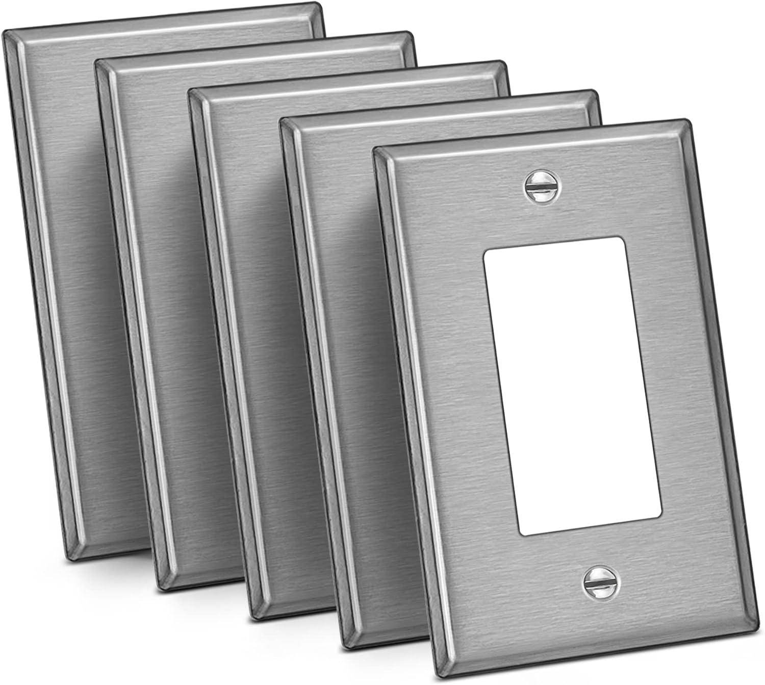 image5 Pack BESTTEN 1Gang Midsize Blank Metal Wall Plate Midway No Device Metal Outlet Cover Durable Corrosion Resistant H486 x W312 Brushed Finish Silver5