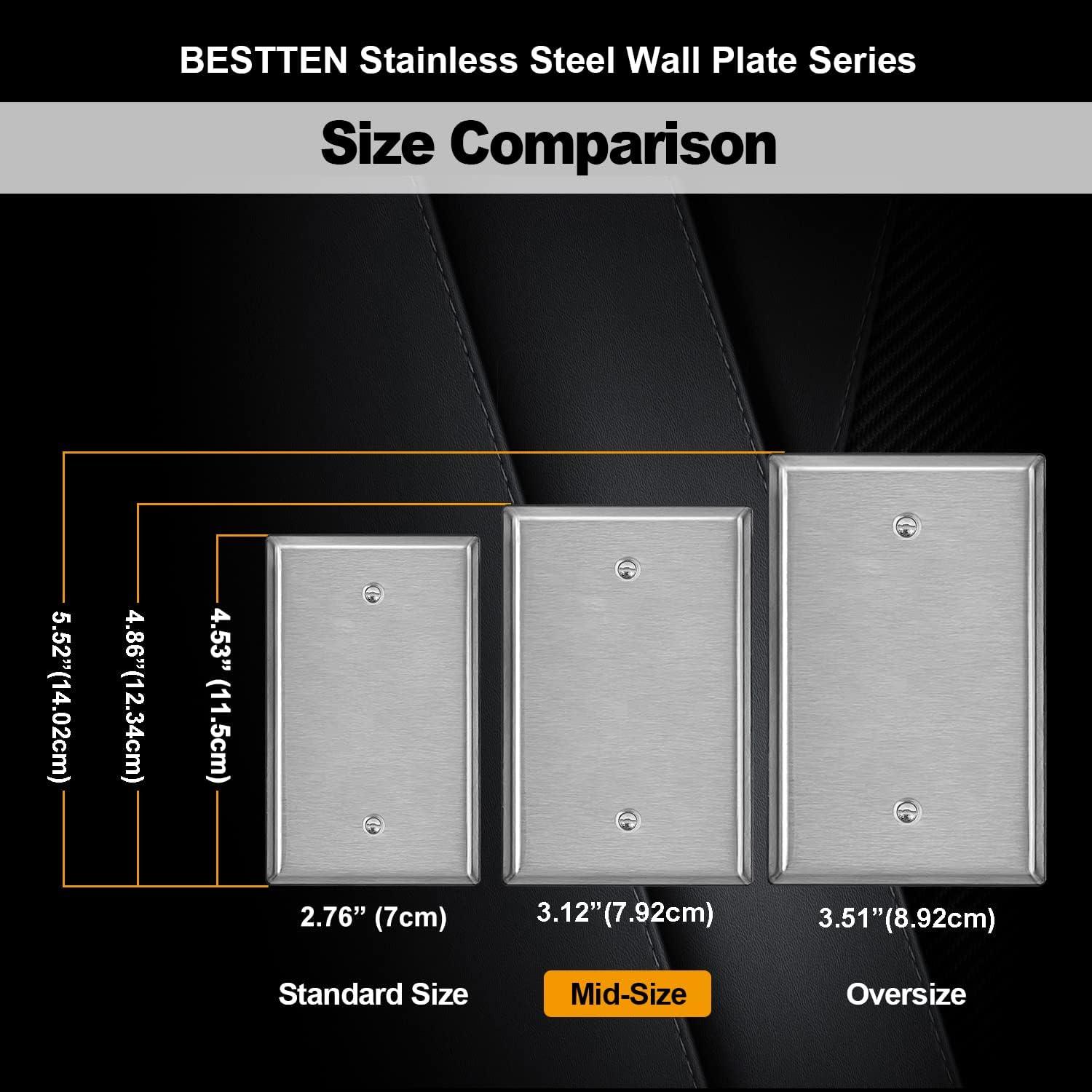 image5 Pack BESTTEN 1Gang Midsize Blank Metal Wall Plate Midway No Device Metal Outlet Cover Durable Corrosion Resistant H486 x W312 Brushed Finish Silver5