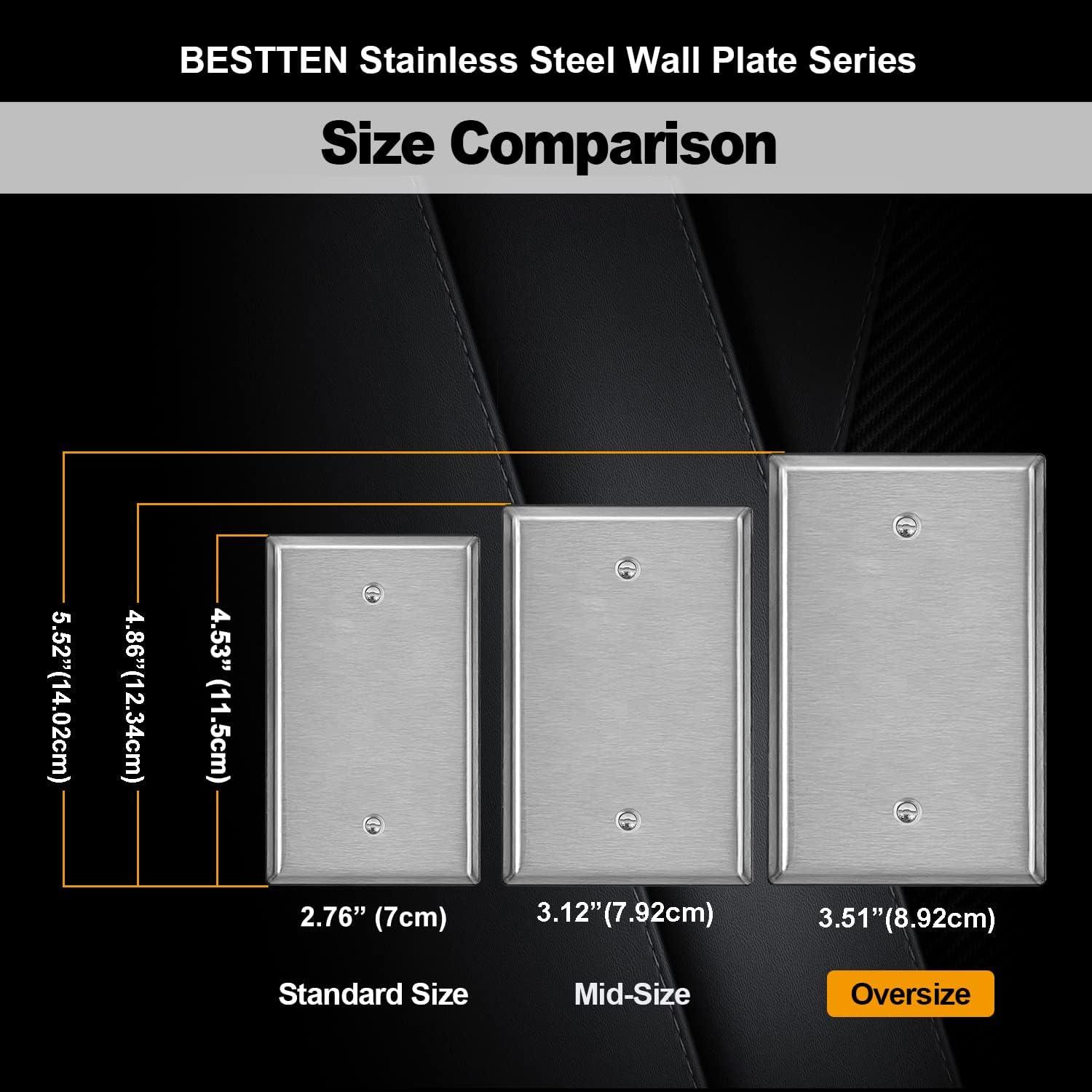 image5 Pack BESTTEN 1Gang OverSize Duplex Metal Wall Plate with Protective Film Jumbo Receptacle Outlet Cover CorrosionResistant Stainless Steel Wall Plate Brushed Finish Silver5