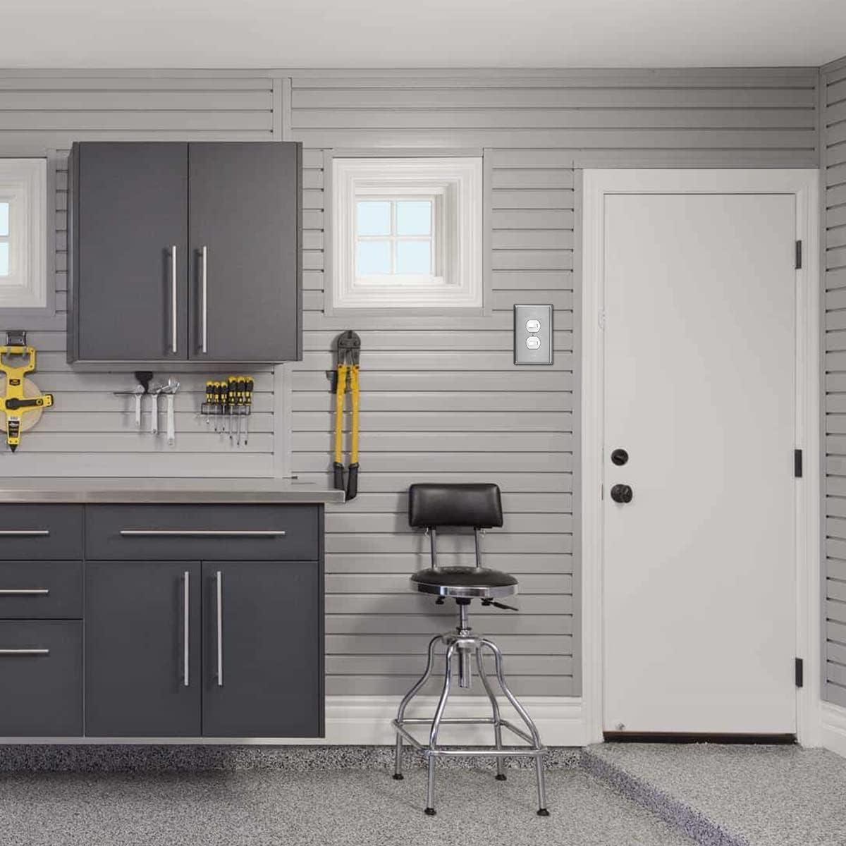 image5 Pack BESTTEN 1Gang OverSize Duplex Metal Wall Plate with Protective Film Jumbo Receptacle Outlet Cover CorrosionResistant Stainless Steel Wall Plate Brushed Finish Silver10