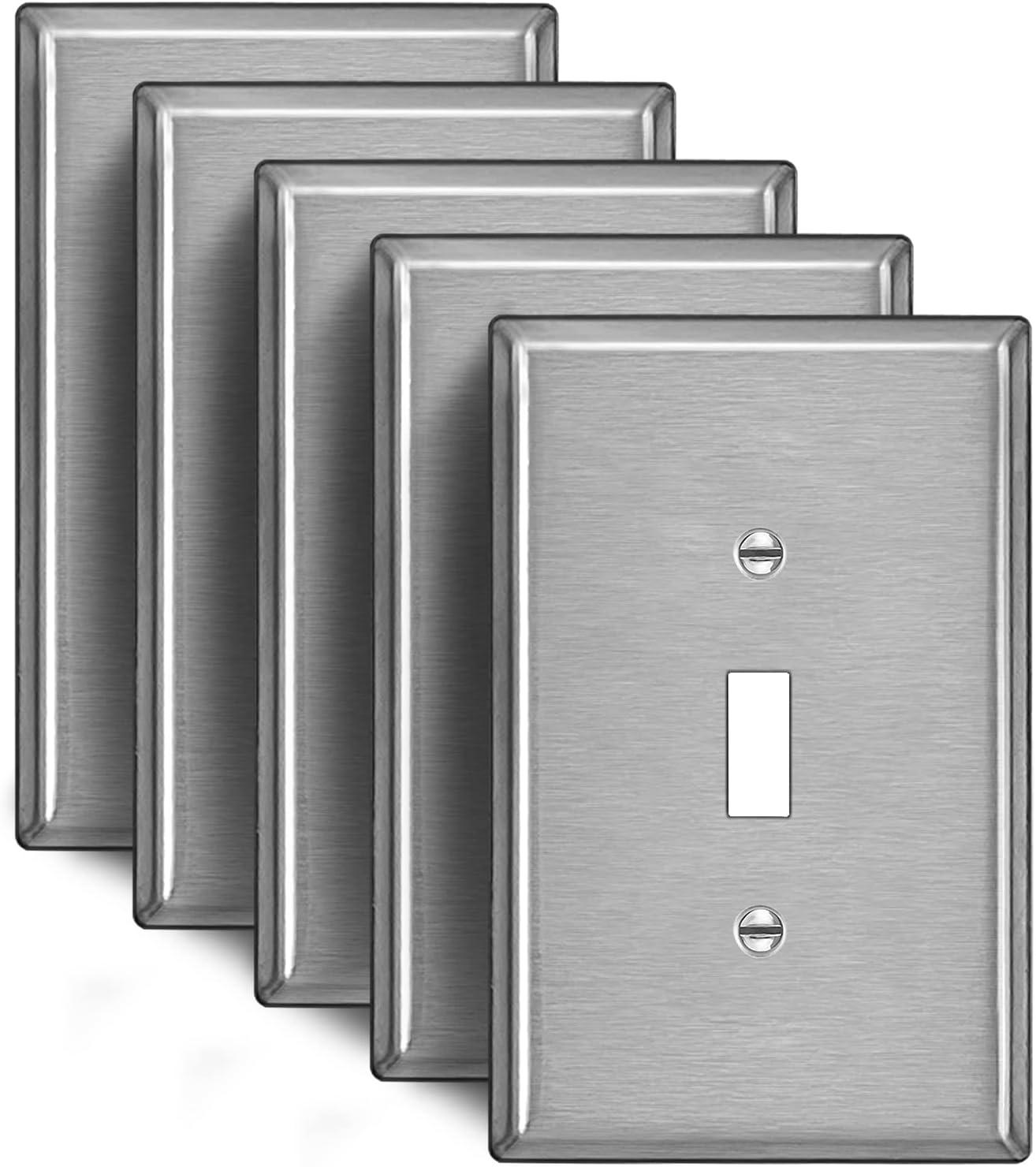 image5 Pack BESTTEN 1Gang OverSize Duplex Metal Wall Plate with Protective Film Jumbo Receptacle Outlet Cover CorrosionResistant Stainless Steel Wall Plate Brushed Finish Silver5