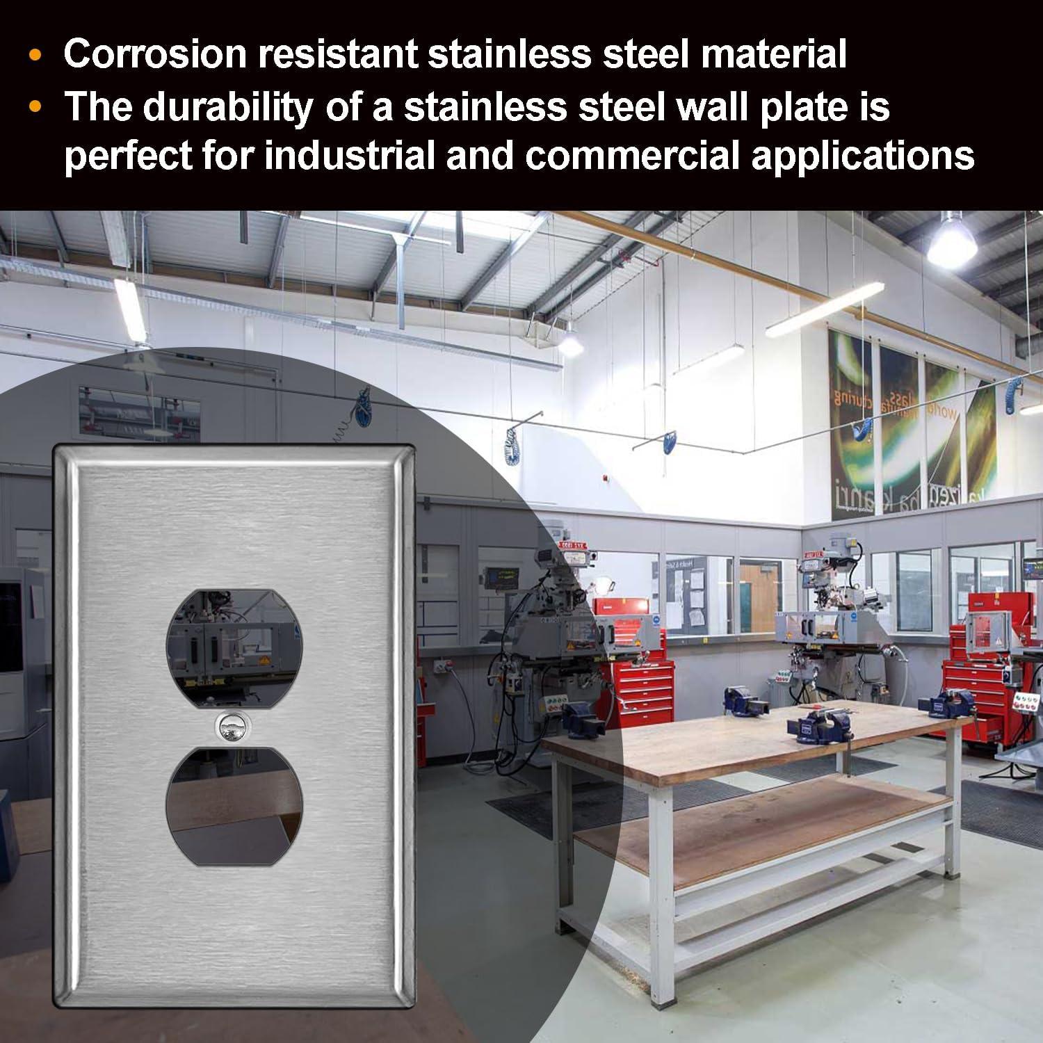 image5 Pack BESTTEN 1Gang OverSize Duplex Metal Wall Plate with Protective Film Jumbo Receptacle Outlet Cover CorrosionResistant Stainless Steel Wall Plate Brushed Finish Silver5