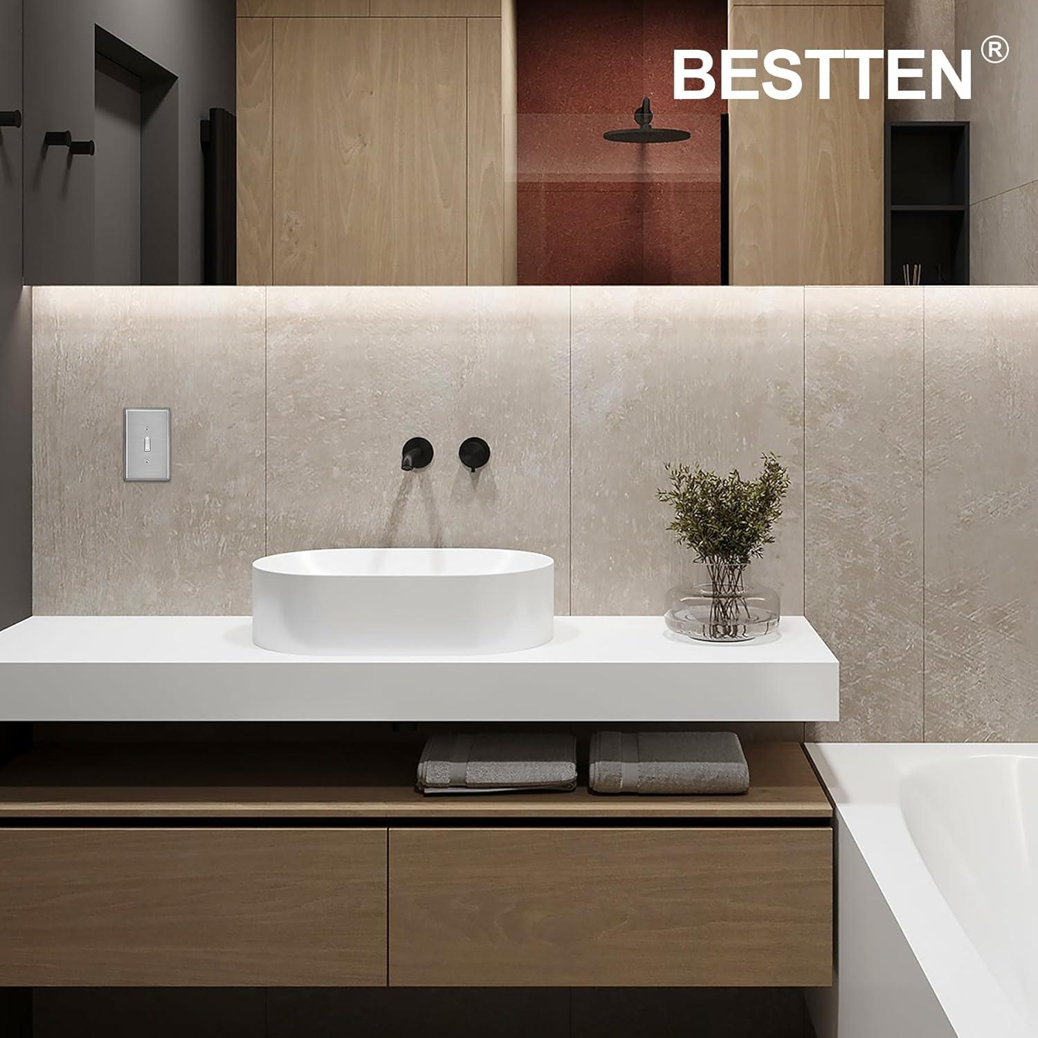 image5 Pack BESTTEN 1Gang OverSize Duplex Metal Wall Plate with Protective Film Jumbo Receptacle Outlet Cover CorrosionResistant Stainless Steel Wall Plate Brushed Finish Silver5