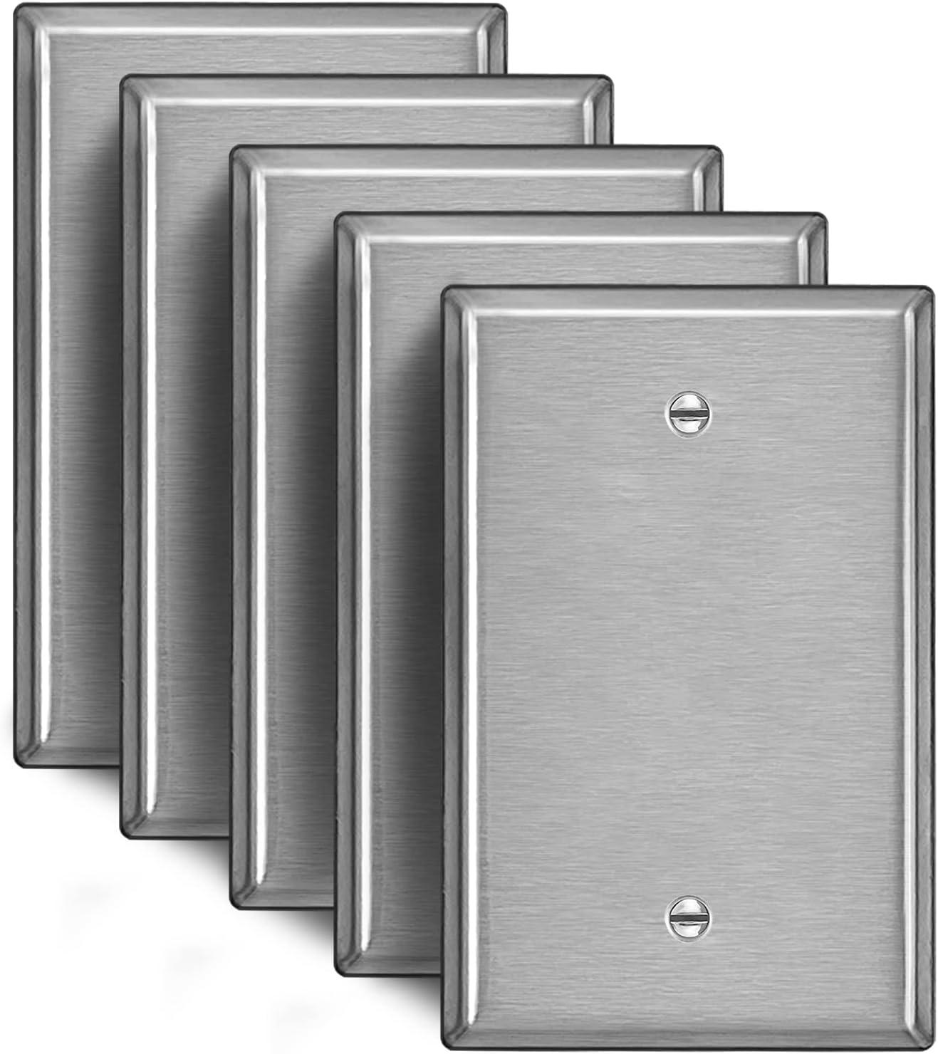 image5 Pack BESTTEN 1Gang OverSize Duplex Metal Wall Plate with Protective Film Jumbo Receptacle Outlet Cover CorrosionResistant Stainless Steel Wall Plate Brushed Finish Silver5