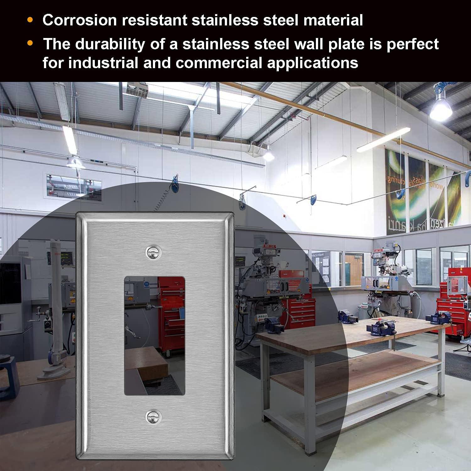 image5 Pack BESTTEN 1Gang OverSize Duplex Metal Wall Plate with Protective Film Jumbo Receptacle Outlet Cover CorrosionResistant Stainless Steel Wall Plate Brushed Finish Silver5