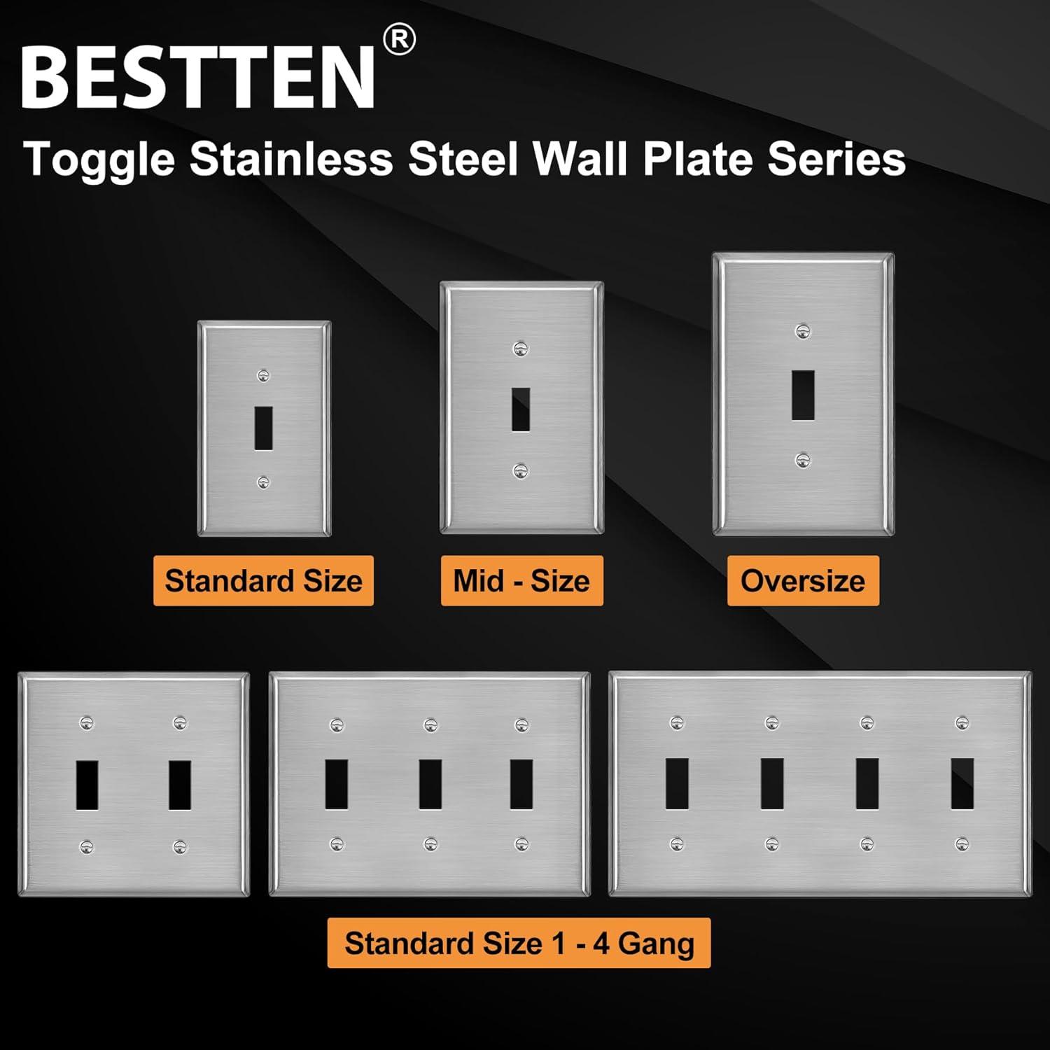 image5 Pack BESTTEN 1Gang OverSize Duplex Metal Wall Plate with Protective Film Jumbo Receptacle Outlet Cover CorrosionResistant Stainless Steel Wall Plate Brushed Finish Silver5