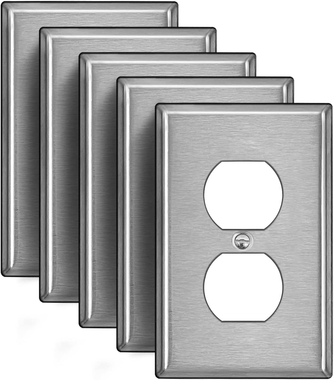 image5 Pack BESTTEN 1Gang OverSize Duplex Metal Wall Plate with Protective Film Jumbo Receptacle Outlet Cover CorrosionResistant Stainless Steel Wall Plate Brushed Finish Silver5