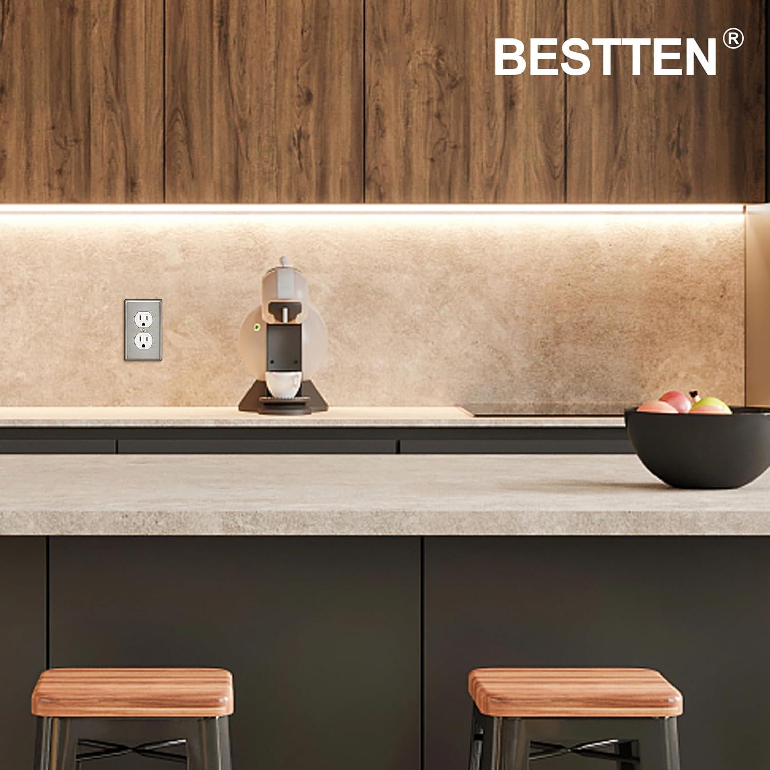 image5 Pack BESTTEN Duplex Metal Wall Plate with Protective Film 1Gang Standard Size CorrosionResistant Stainless Steel Outlet and Switch Cover Industrial Grade Brushed Finish SilverBrushed Stainless Steel