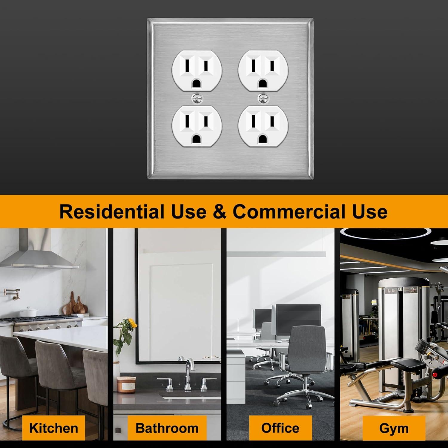 image5 Pack BESTTEN Duplex Metal Wall Plate with Protective Film 1Gang Standard Size CorrosionResistant Stainless Steel Outlet and Switch Cover Industrial Grade Brushed Finish SilverBrushed Stainless Steel