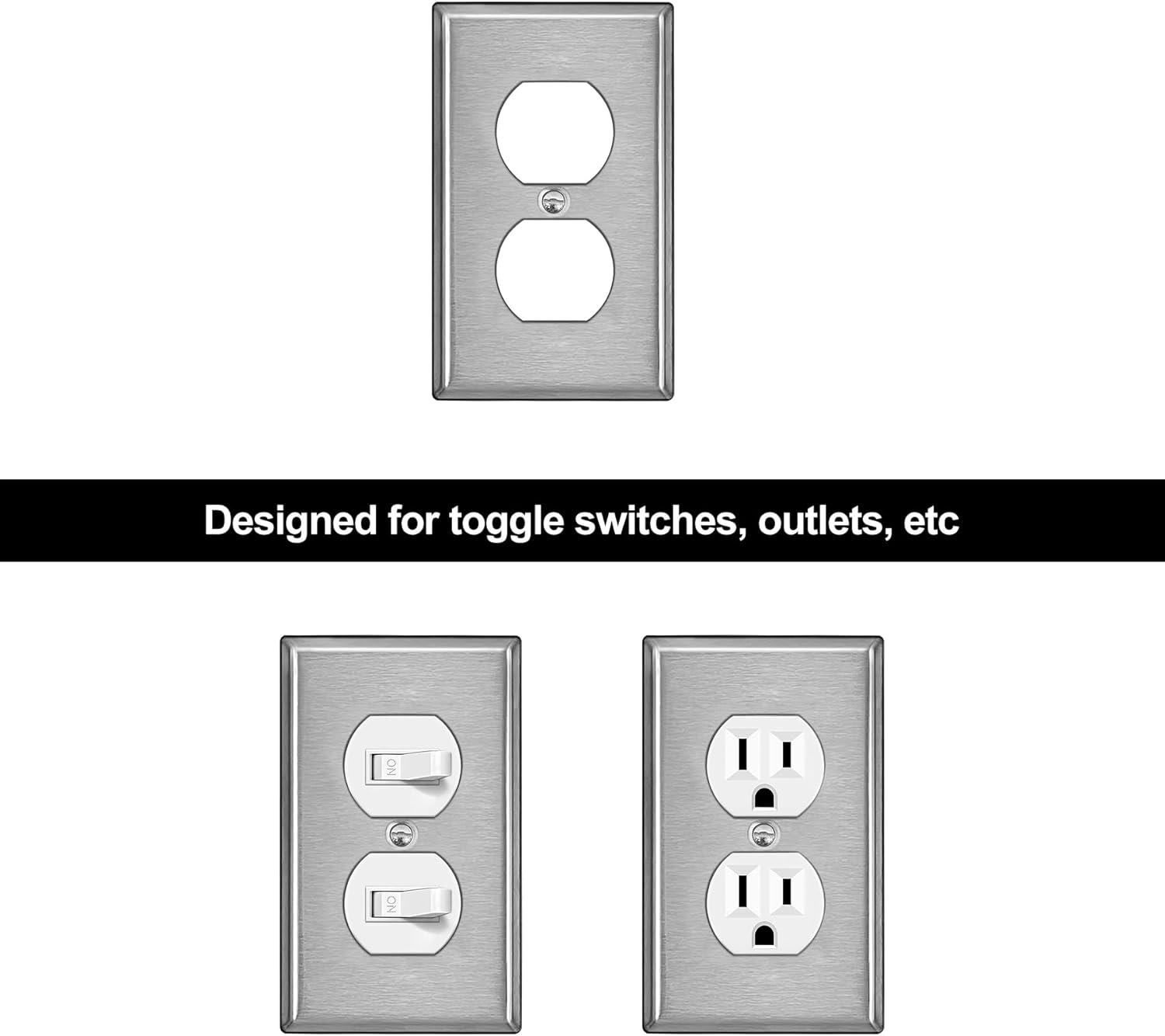 image5 Pack BESTTEN Duplex Metal Wall Plate with Protective Film 1Gang Standard Size CorrosionResistant Stainless Steel Outlet and Switch Cover Industrial Grade Brushed Finish SilverBrushed Stainless Steel