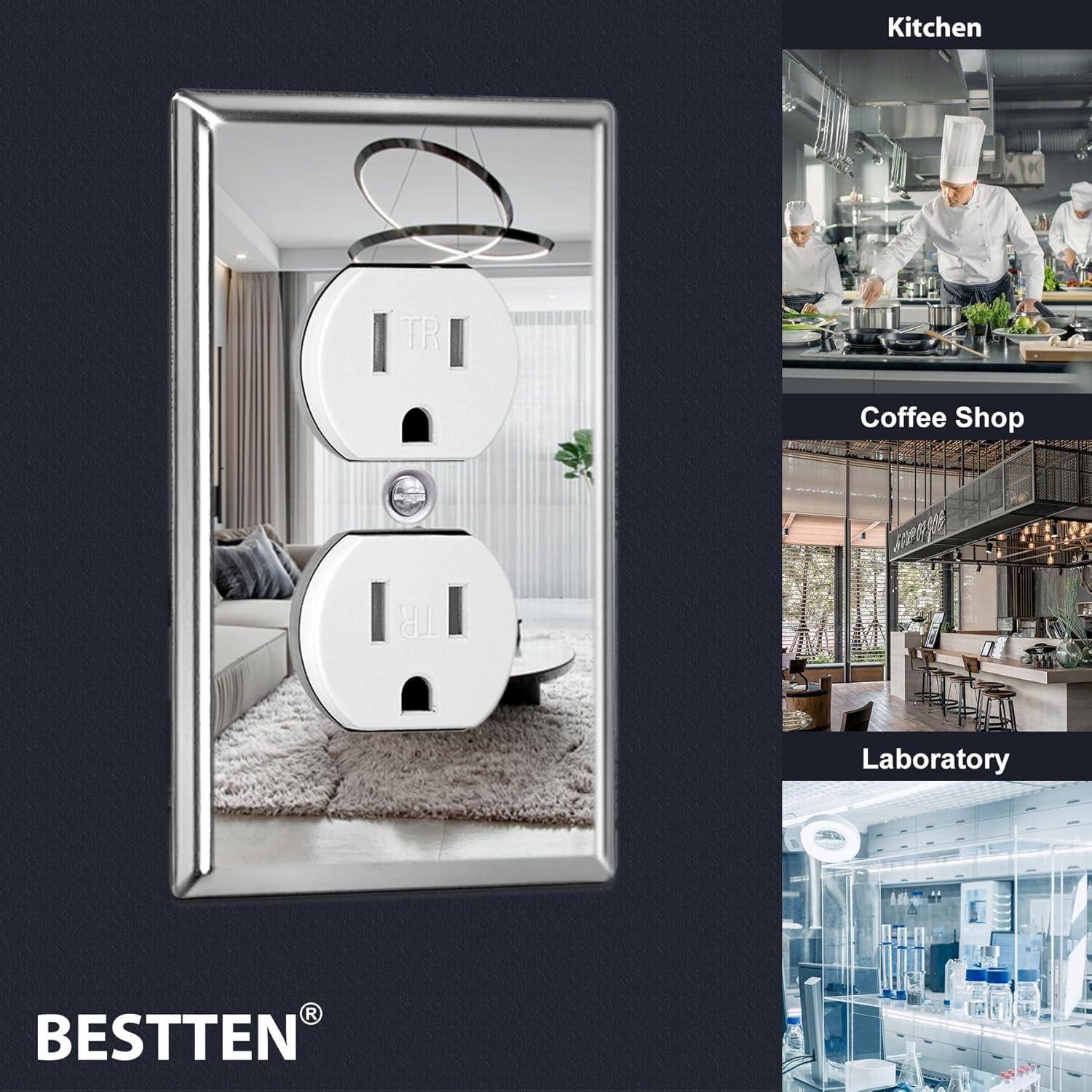 image5 Pack BESTTEN Duplex Metal Wall Plate with Protective Film 1Gang Standard Size CorrosionResistant Stainless Steel Outlet and Switch Cover Industrial Grade Brushed Finish SilverPolished Stainless Steel