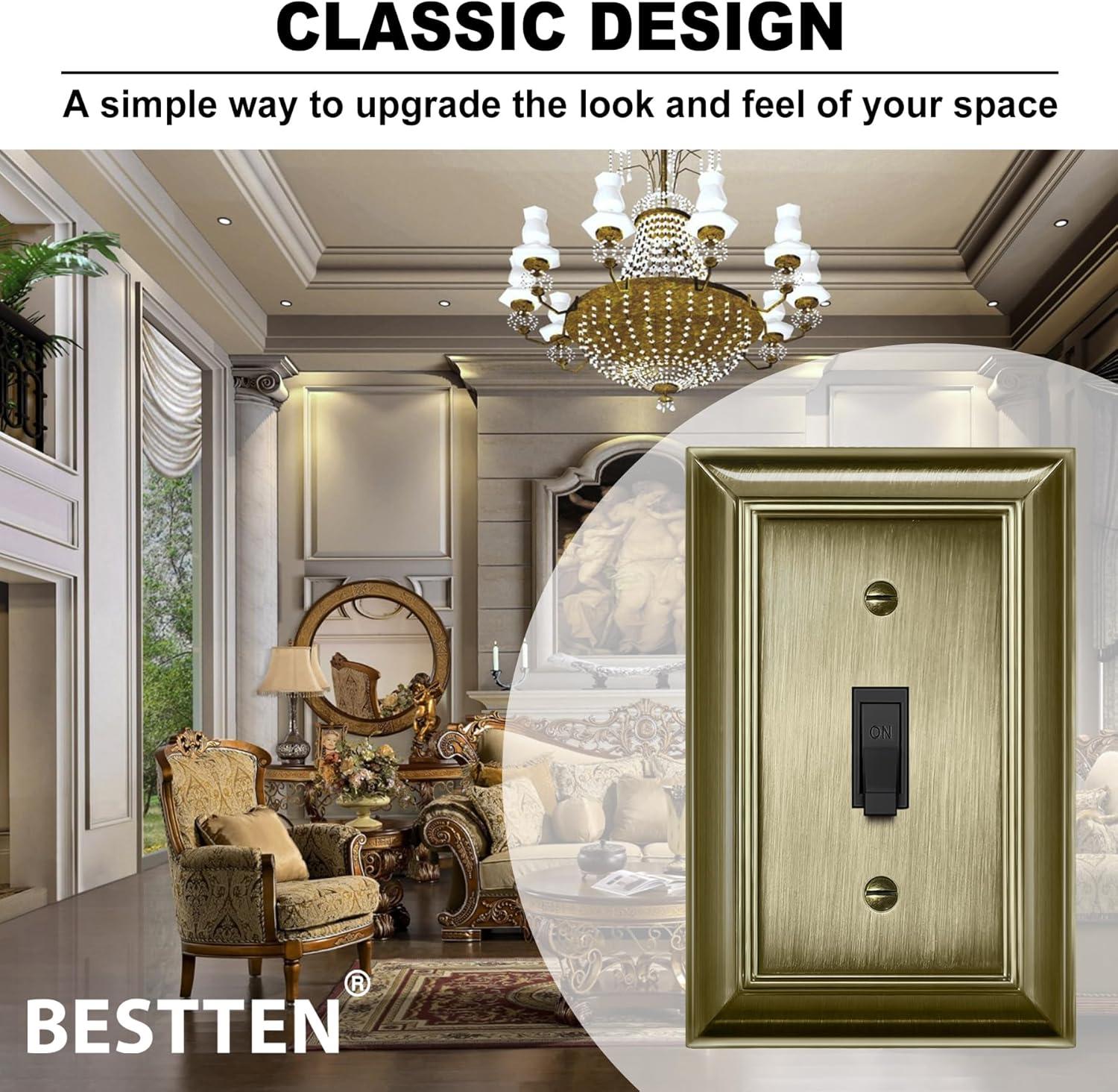 imageBESTTEN 1 Gang Toggle Light Switch Cover Plate 4 Pack Zinc Alloy Grand Collection Toggle Switch Wall Plate Oiled Bronze Corrosion ResistantAntique Brass
