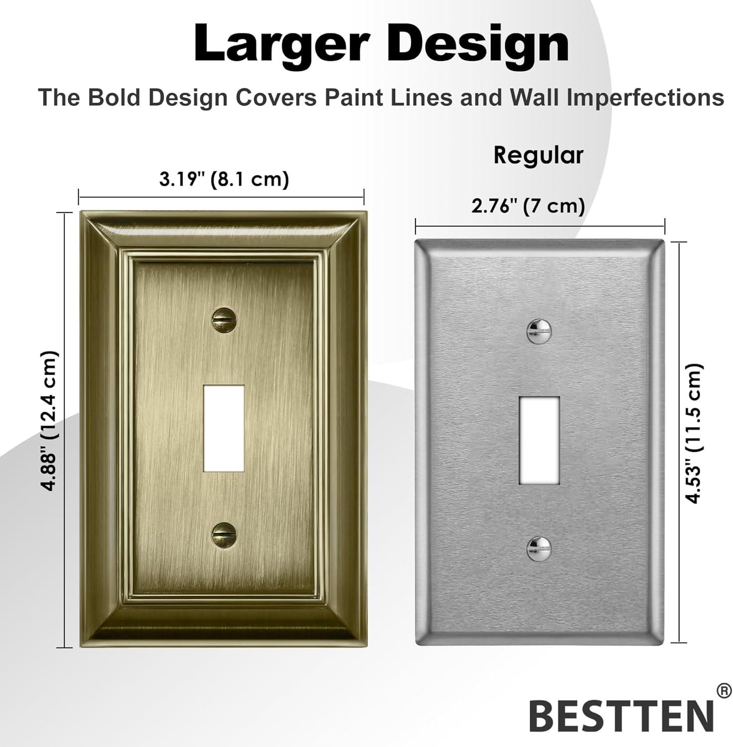 imageBESTTEN 1 Gang Toggle Light Switch Cover Plate 4 Pack Zinc Alloy Grand Collection Toggle Switch Wall Plate Oiled Bronze Corrosion ResistantAntique Brass
