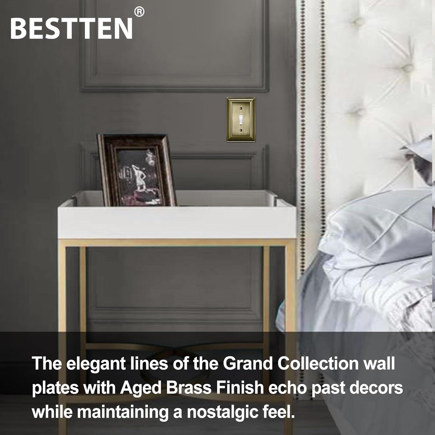 imageBESTTEN 1 Gang Toggle Light Switch Cover Plate 4 Pack Zinc Alloy Grand Collection Toggle Switch Wall Plate Oiled Bronze Corrosion ResistantAntique Brass