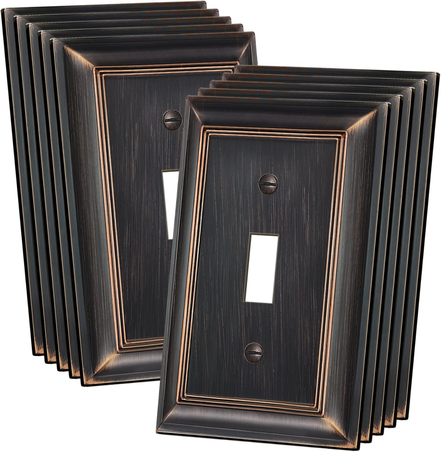 imageBESTTEN 1 Gang Toggle Light Switch Cover Plate 4 Pack Zinc Alloy Grand Collection Toggle Switch Wall Plate Oiled Bronze Corrosion ResistantOil Rubbed Bronze