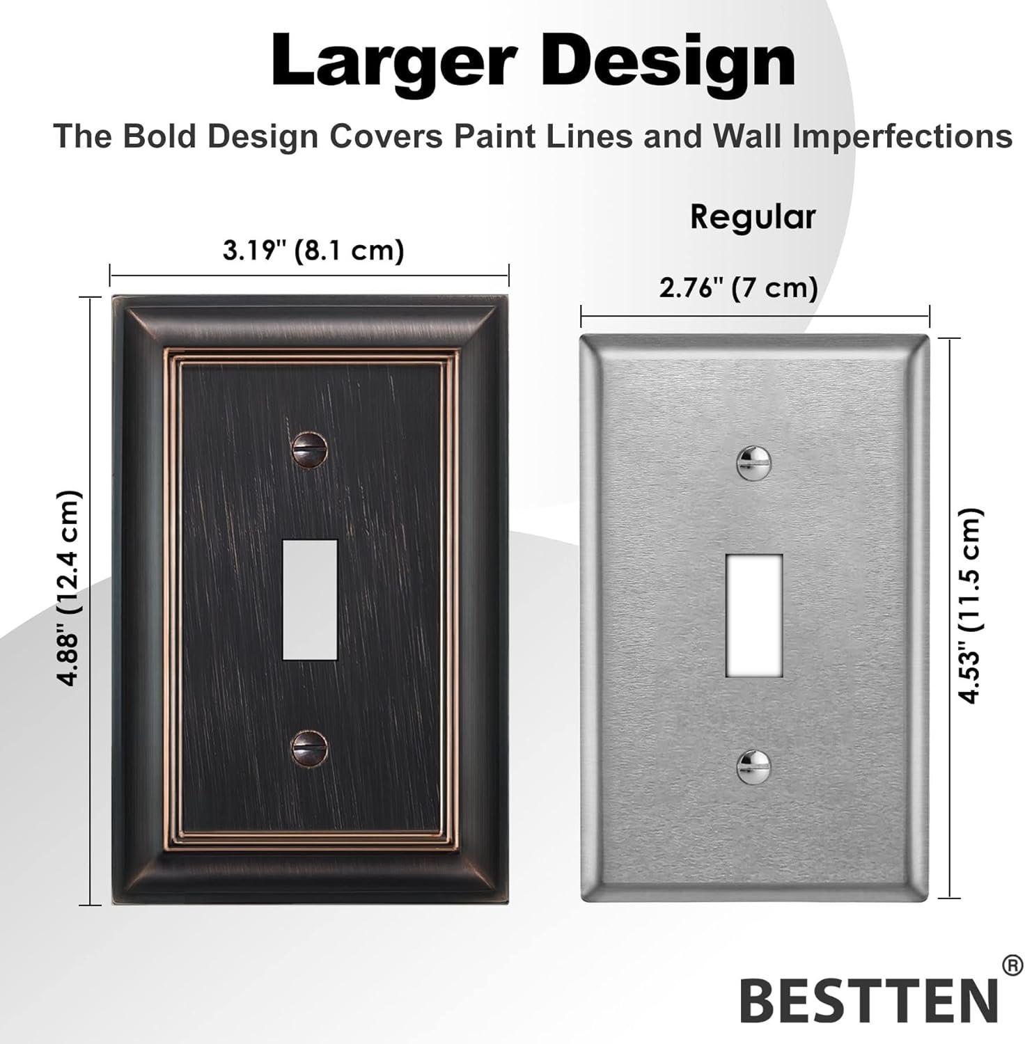 imageBESTTEN 1 Gang Toggle Light Switch Cover Plate 4 Pack Zinc Alloy Grand Collection Toggle Switch Wall Plate Oiled Bronze Corrosion ResistantOil Rubbed Bronze