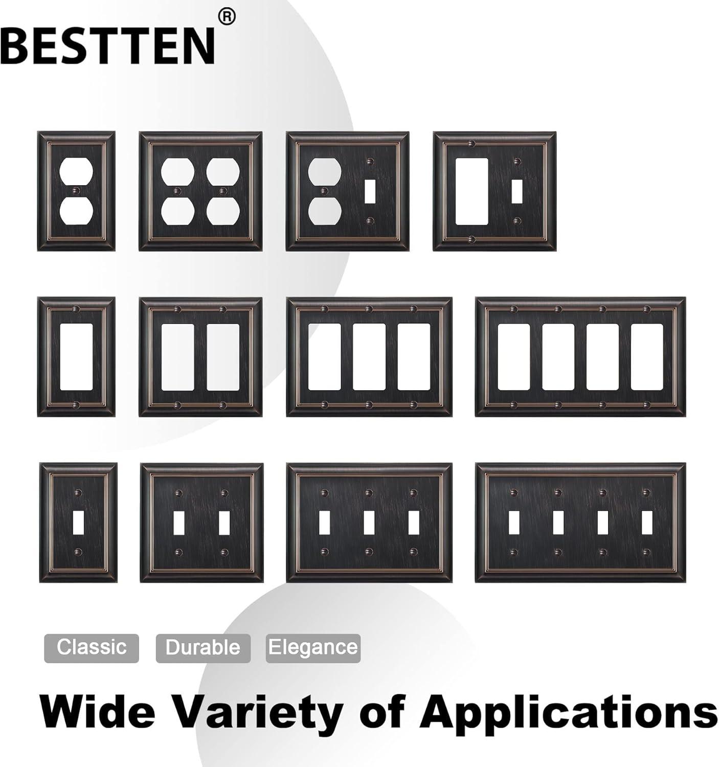 imageBESTTEN 1 Gang Toggle Light Switch Cover Plate 4 Pack Zinc Alloy Grand Collection Toggle Switch Wall Plate Oiled Bronze Corrosion ResistantOil Rubbed Bronze