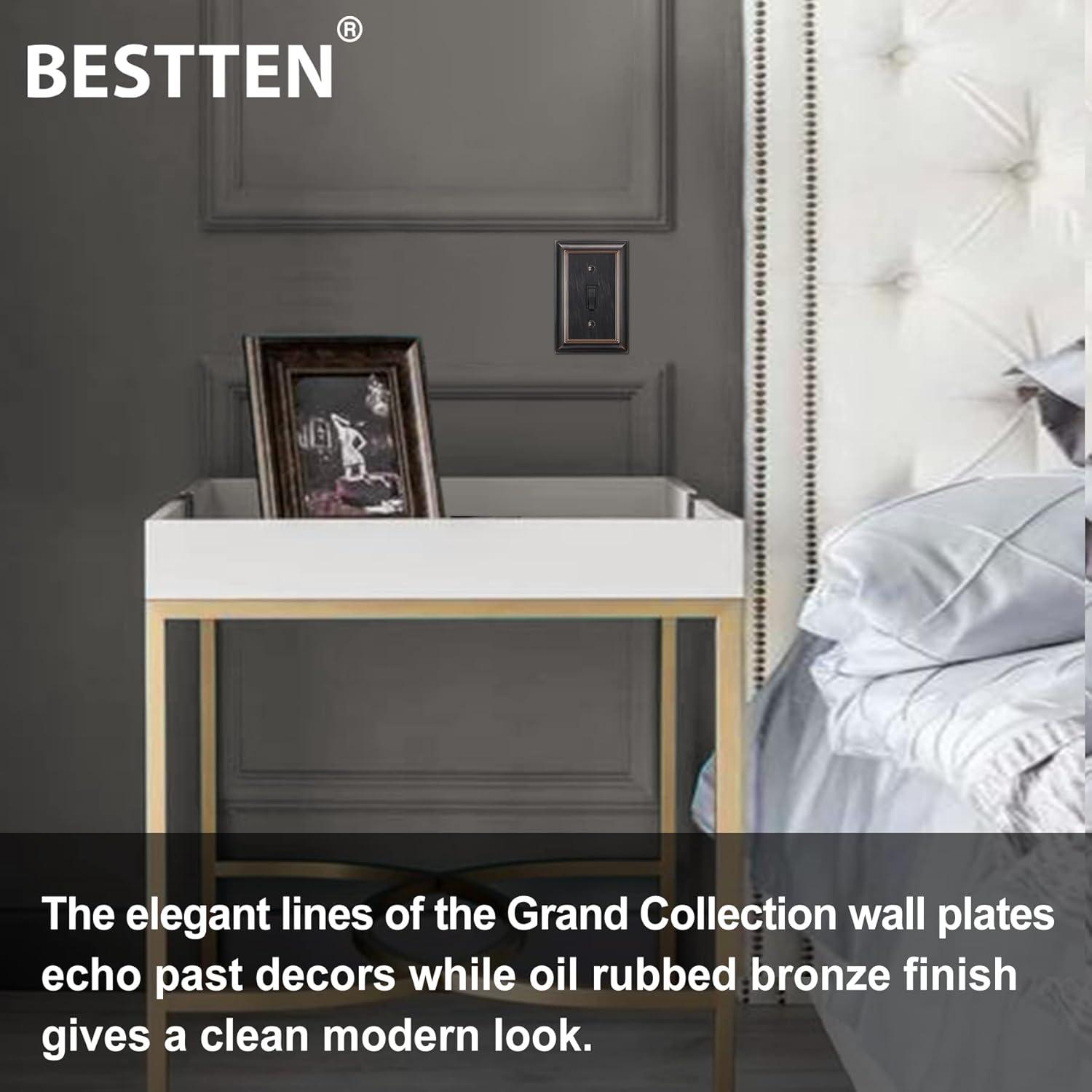 imageBESTTEN 1 Gang Toggle Light Switch Cover Plate 4 Pack Zinc Alloy Grand Collection Toggle Switch Wall Plate Oiled Bronze Corrosion ResistantOil Rubbed Bronze