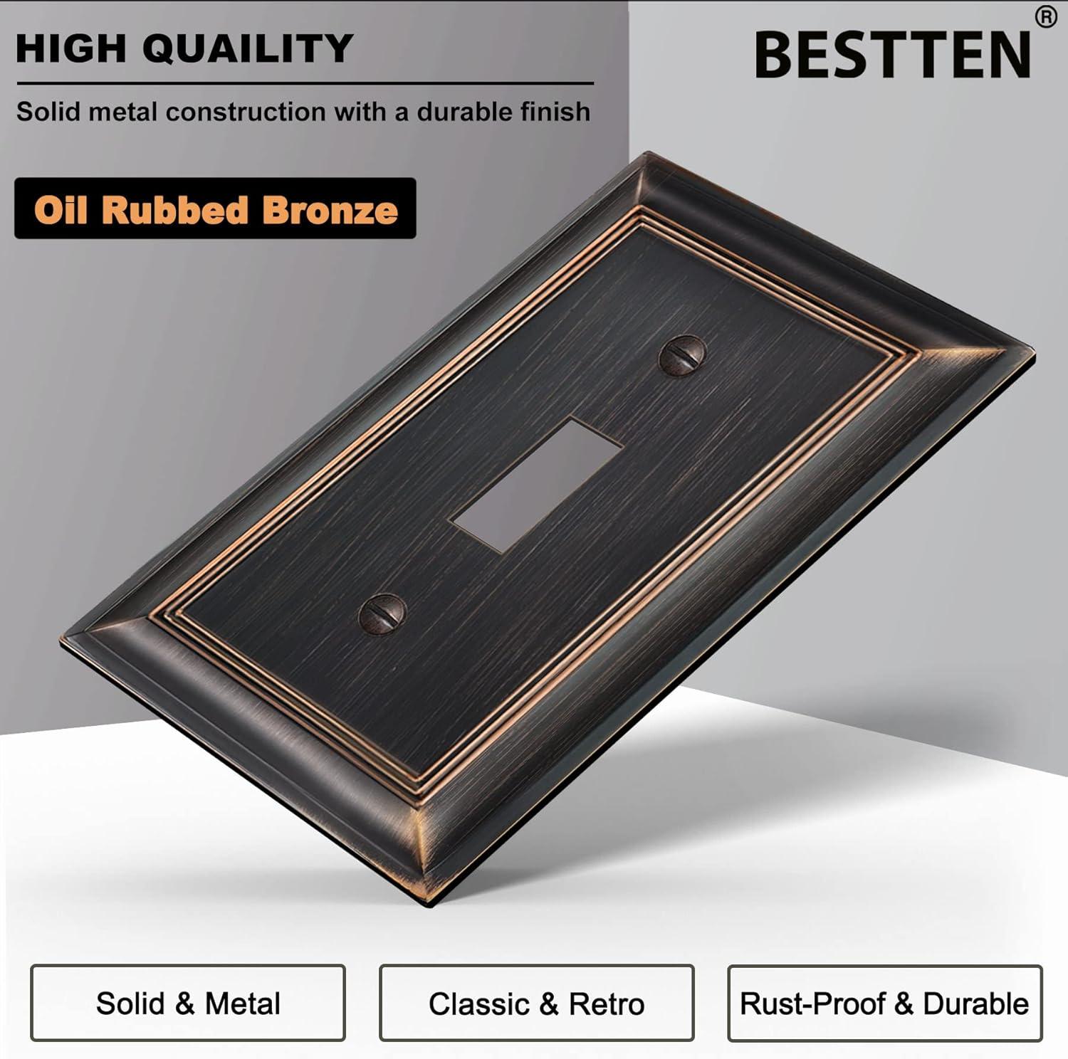 imageBESTTEN 1 Gang Toggle Light Switch Cover Plate 4 Pack Zinc Alloy Grand Collection Toggle Switch Wall Plate Oiled Bronze Corrosion ResistantOil Rubbed Bronze