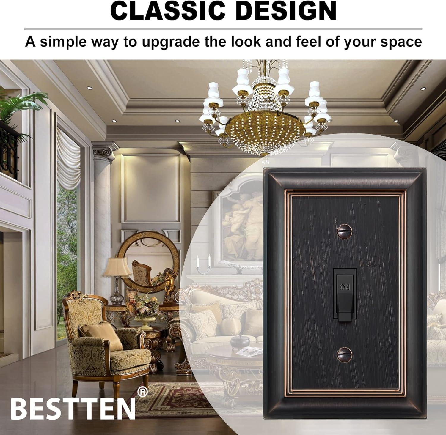 imageBESTTEN 1 Gang Toggle Light Switch Cover Plate 4 Pack Zinc Alloy Grand Collection Toggle Switch Wall Plate Oiled Bronze Corrosion ResistantOil Rubbed Bronze