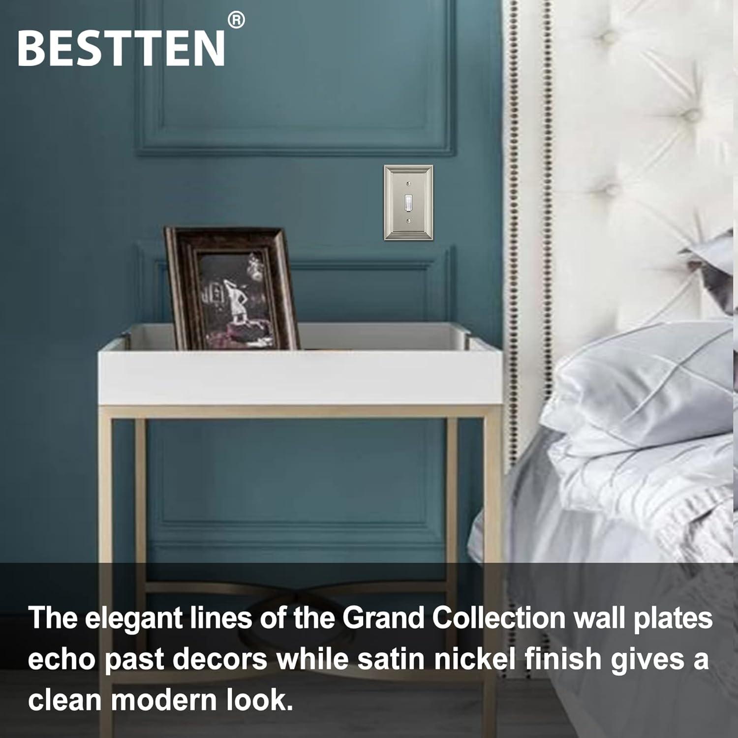 imageBESTTEN 1 Gang Toggle Light Switch Cover Plate 4 Pack Zinc Alloy Grand Collection Toggle Switch Wall Plate Oiled Bronze Corrosion ResistantSatin Nickel