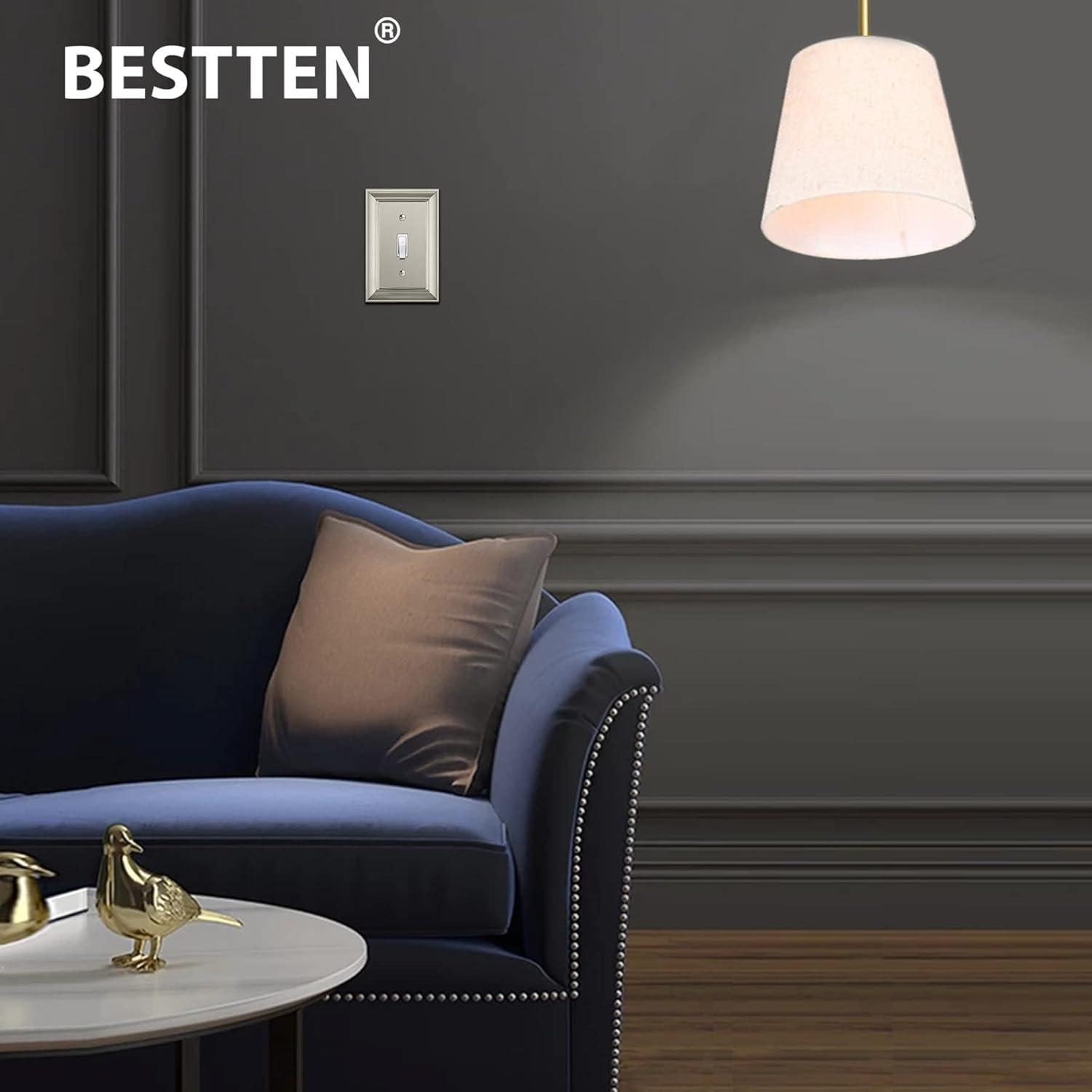 imageBESTTEN 1 Gang Toggle Light Switch Cover Plate 4 Pack Zinc Alloy Grand Collection Toggle Switch Wall Plate Oiled Bronze Corrosion ResistantSatin Nickel