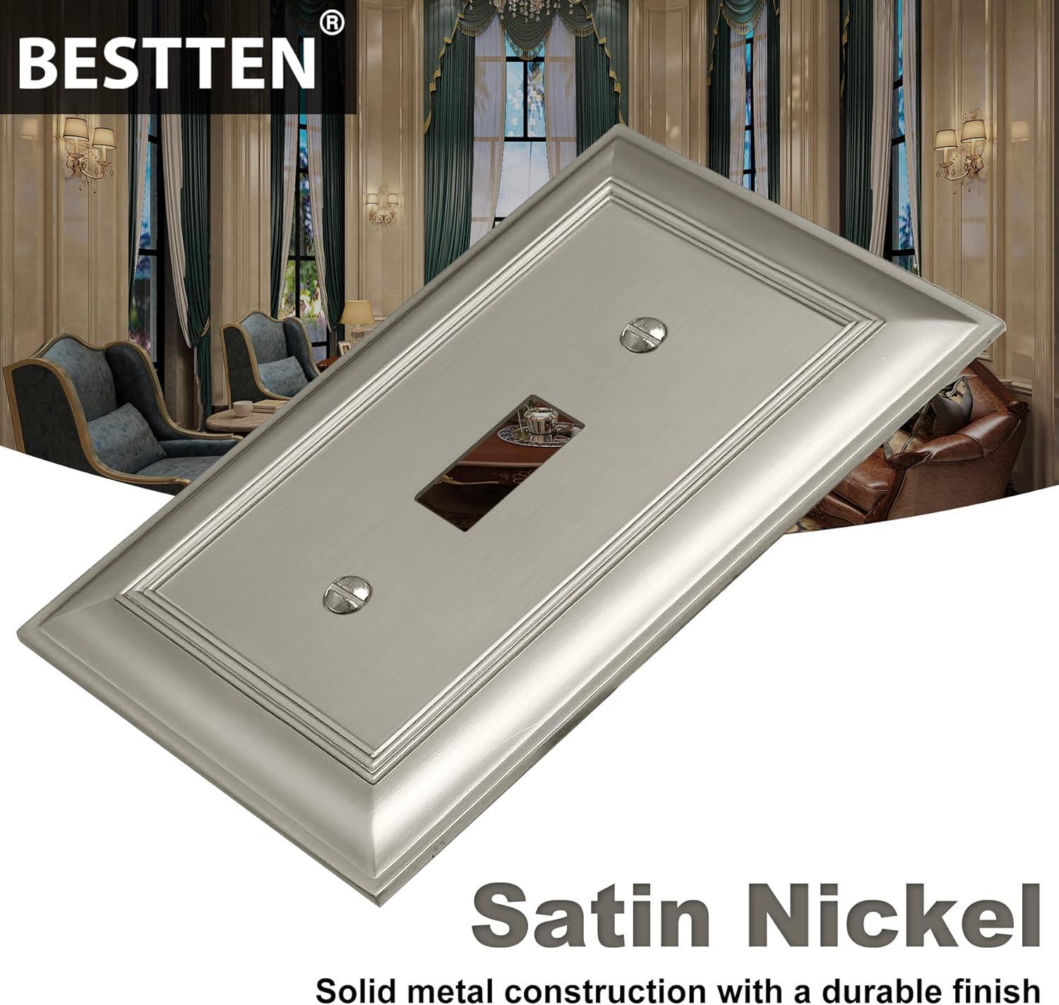 imageBESTTEN 1 Gang Toggle Light Switch Cover Plate 4 Pack Zinc Alloy Grand Collection Toggle Switch Wall Plate Oiled Bronze Corrosion ResistantSatin Nickel