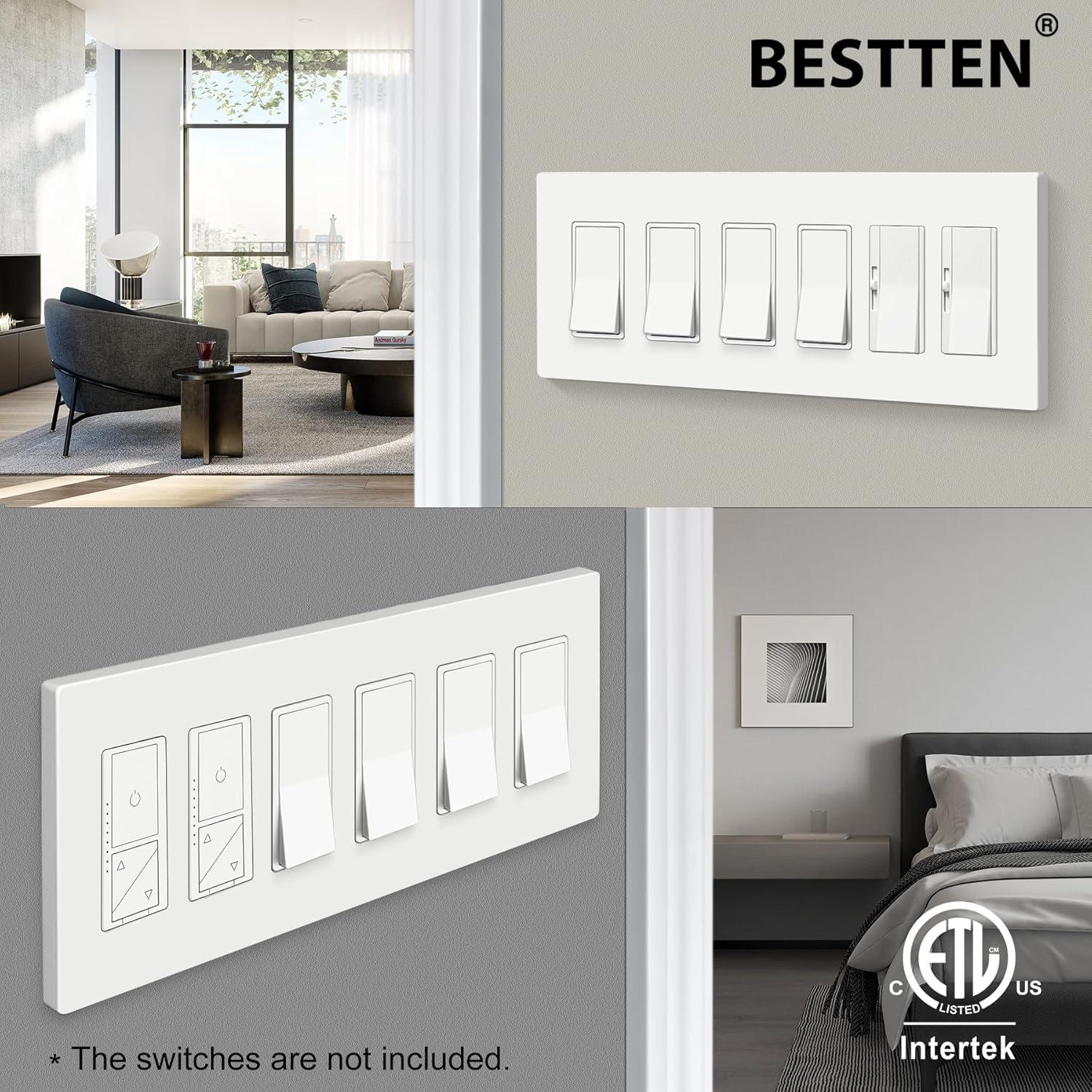 imageBESTTEN 1 Pack 1 Gang Screwless Decorative Wall Plate USWP4 Glossy Off White Decorator Outlet Cover for Light Switch Dimmer GFCI USB Receptacle H469 x W291Standard Size Off White