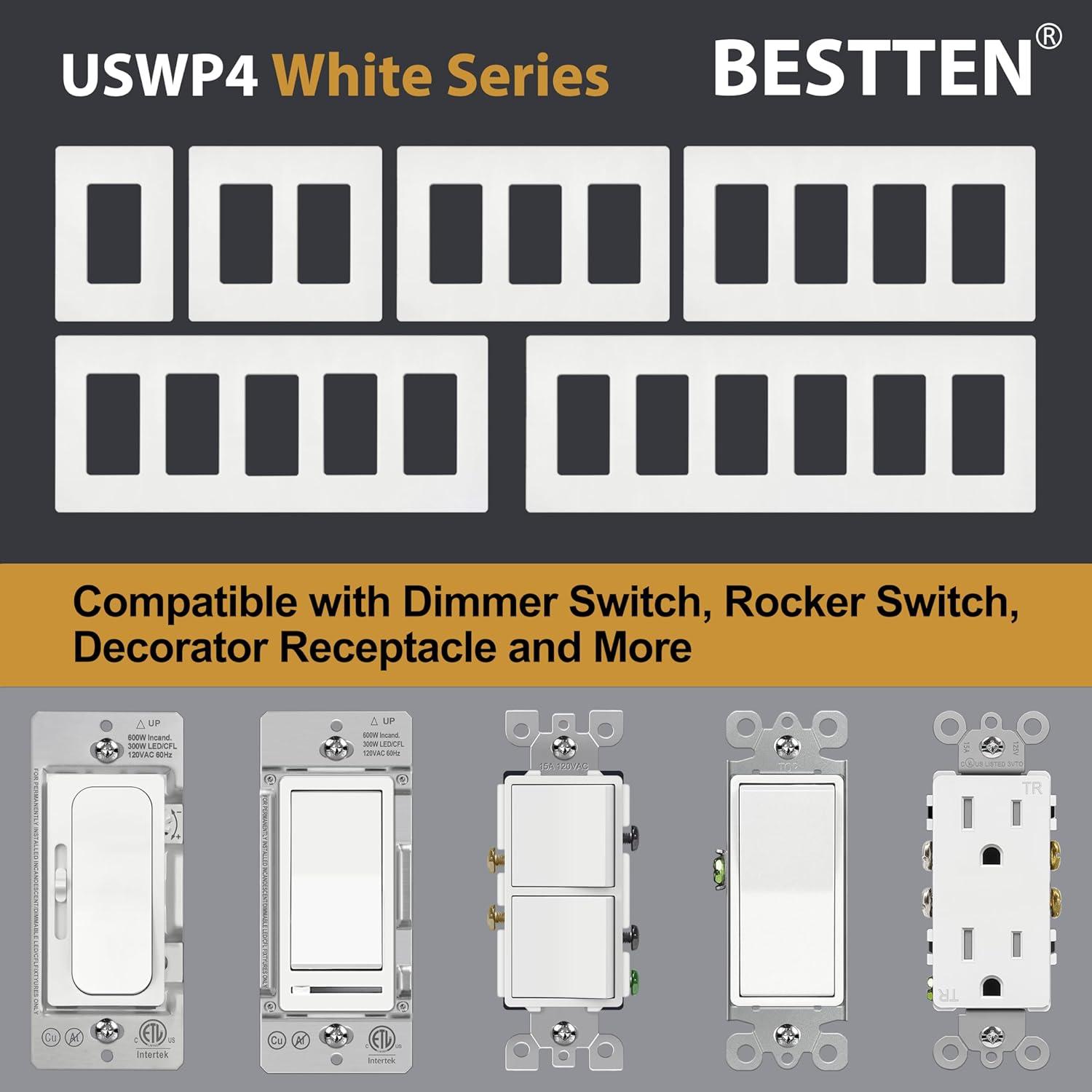 imageBESTTEN 1 Pack 1 Gang Screwless Decorative Wall Plate USWP4 Glossy Off White Decorator Outlet Cover for Light Switch Dimmer GFCI USB Receptacle H469 x W291Standard Size Off White