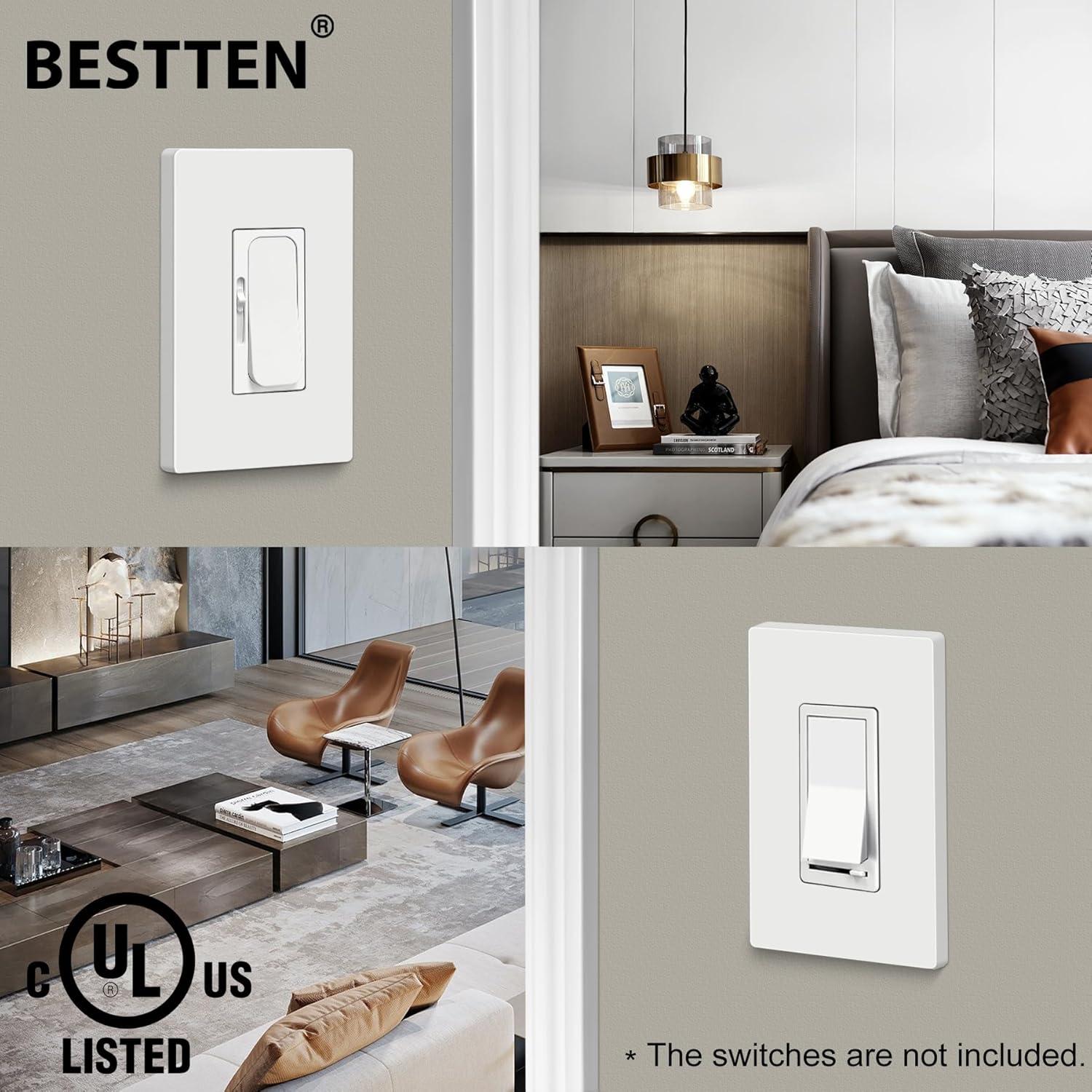imageBESTTEN 1 Pack 1 Gang Screwless Decorative Wall Plate USWP4 Glossy Off White Decorator Outlet Cover for Light Switch Dimmer GFCI USB Receptacle H469 x W291Mid Size Off White