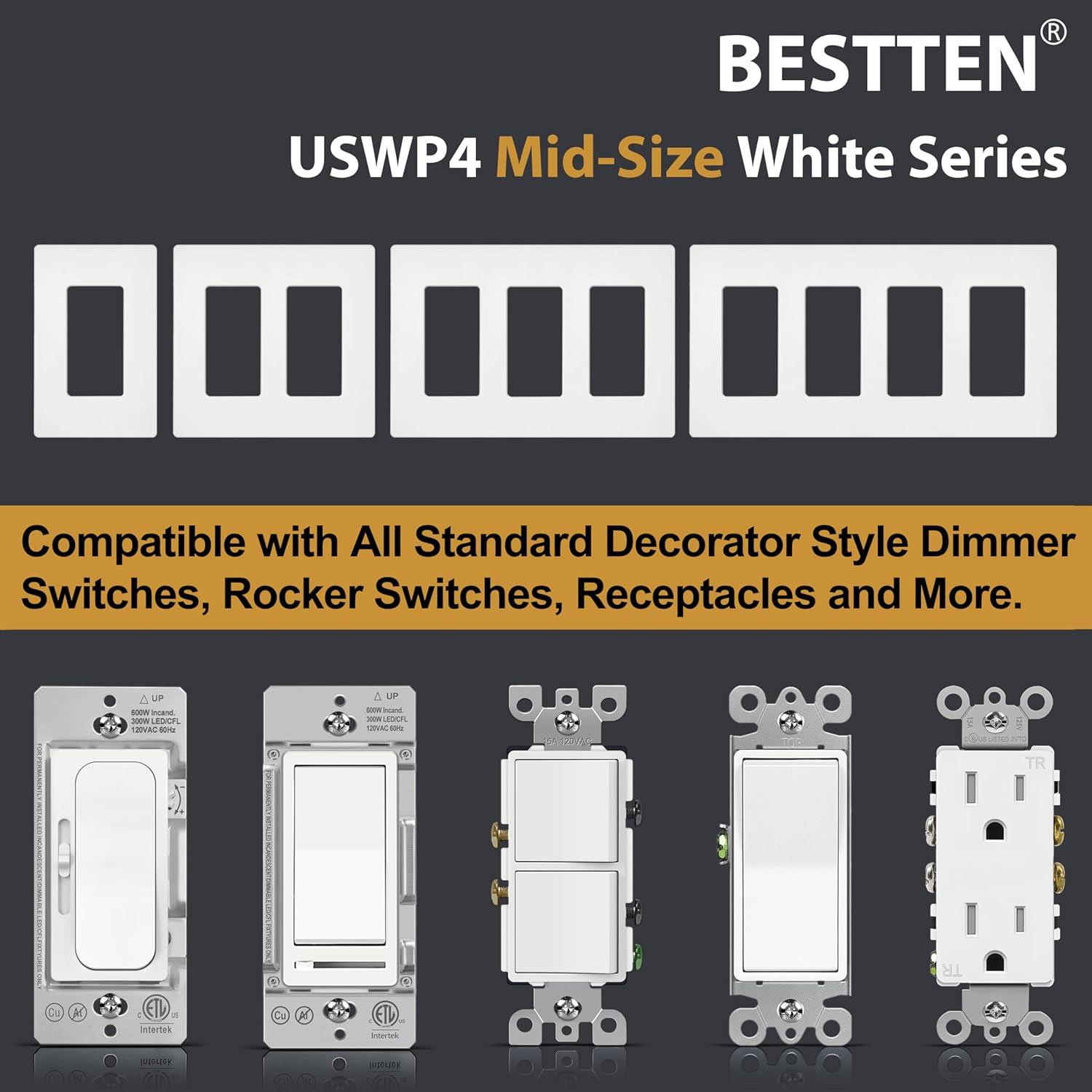 imageBESTTEN 1 Pack 1 Gang Screwless Decorative Wall Plate USWP4 Glossy Off White Decorator Outlet Cover for Light Switch Dimmer GFCI USB Receptacle H469 x W291Mid Size Off White