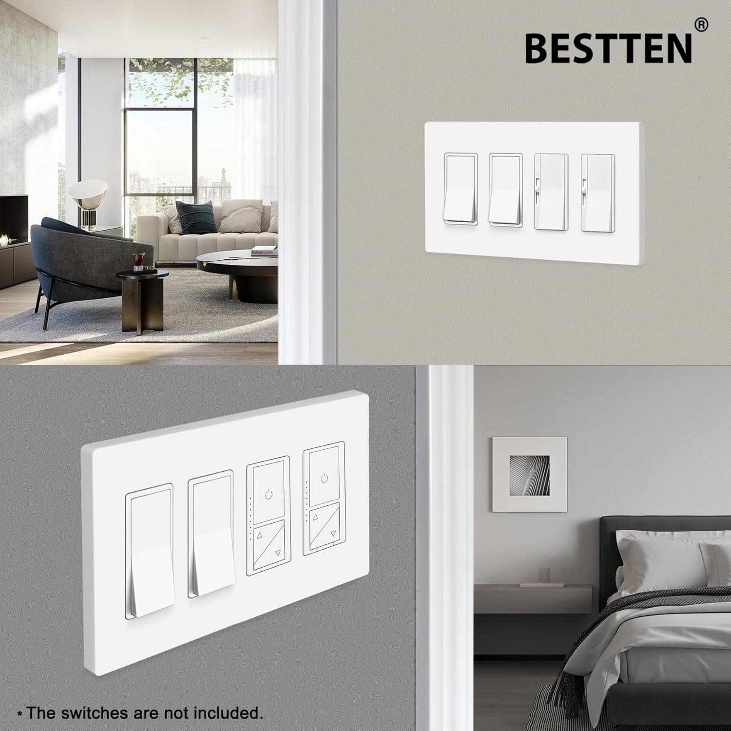 imageBESTTEN 1 Pack 1 Gang Screwless Decorative Wall Plate USWP4 Glossy Off White Decorator Outlet Cover for Light Switch Dimmer GFCI USB Receptacle H469 x W291Standard Size Off White