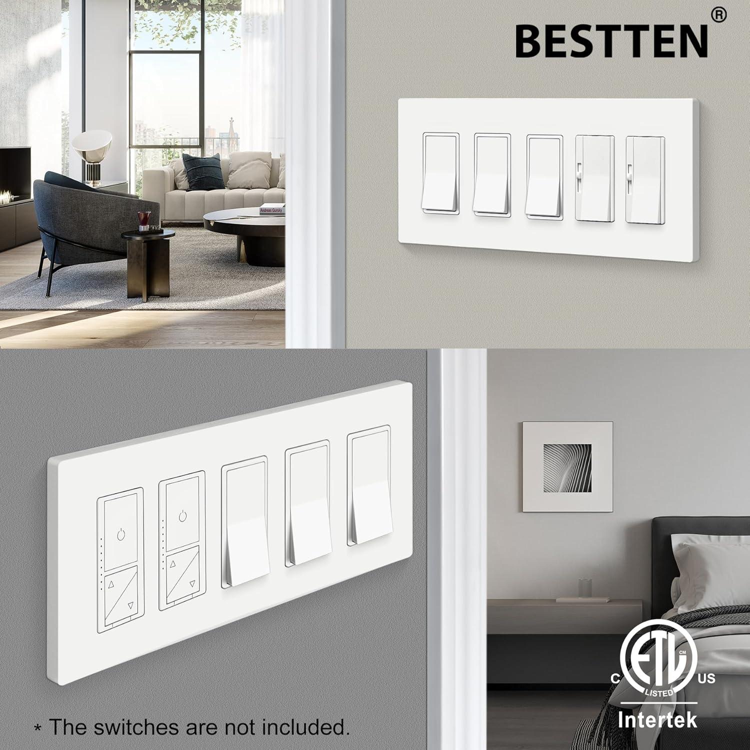 imageBESTTEN 1 Pack 1 Gang Screwless Decorative Wall Plate USWP4 Glossy Off White Decorator Outlet Cover for Light Switch Dimmer GFCI USB Receptacle H469 x W291Standard Size Off White