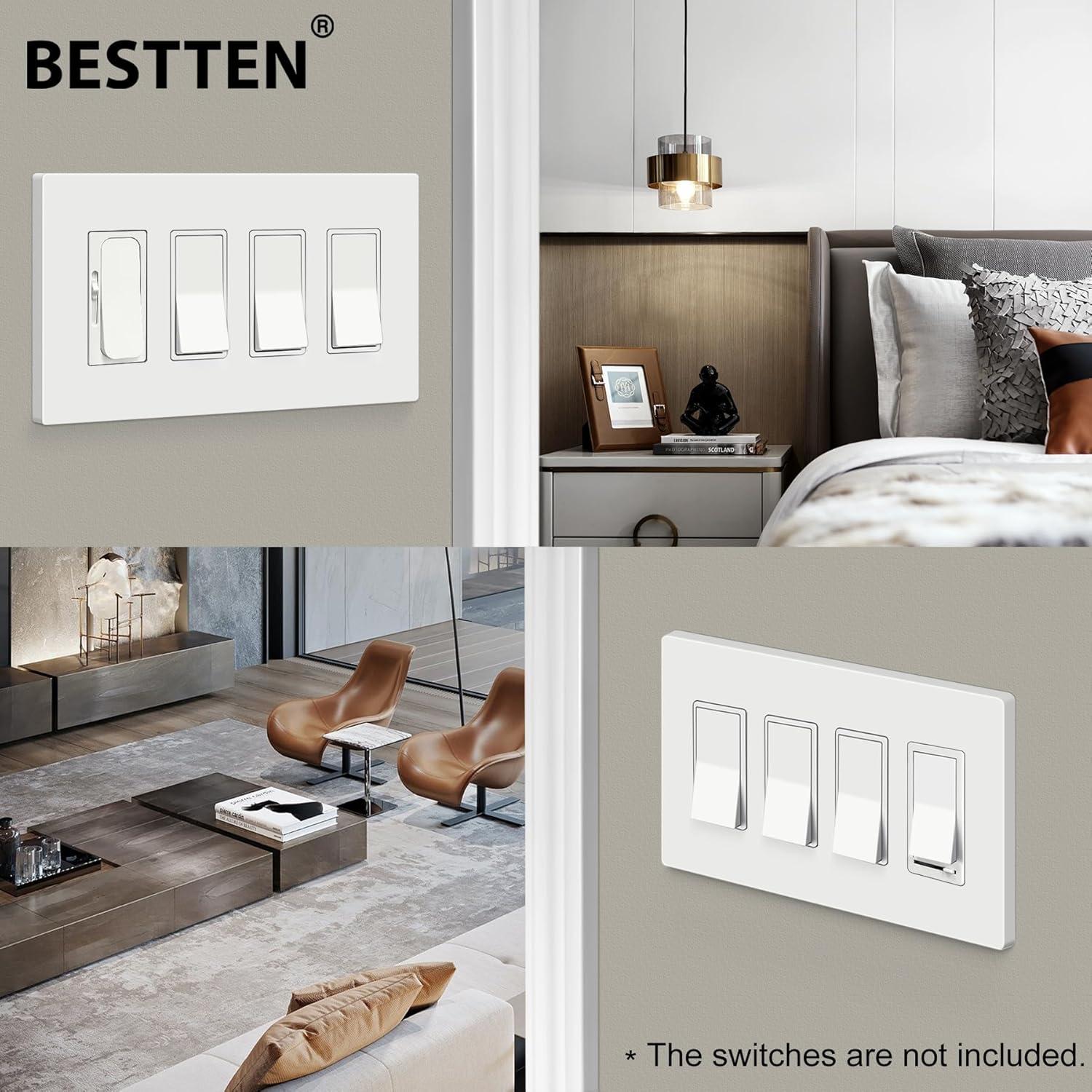 imageBESTTEN 1 Pack 1 Gang Screwless Decorative Wall Plate USWP4 Glossy Off White Decorator Outlet Cover for Light Switch Dimmer GFCI USB Receptacle H469 x W291Mid Size Off White