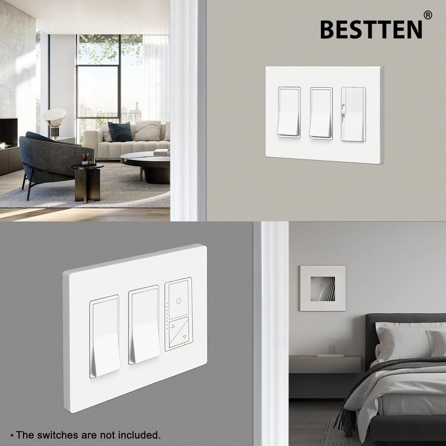 imageBESTTEN 1 Pack 1 Gang Screwless Decorative Wall Plate USWP4 Glossy Off White Decorator Outlet Cover for Light Switch Dimmer GFCI USB Receptacle H469 x W291Standard Size Off White