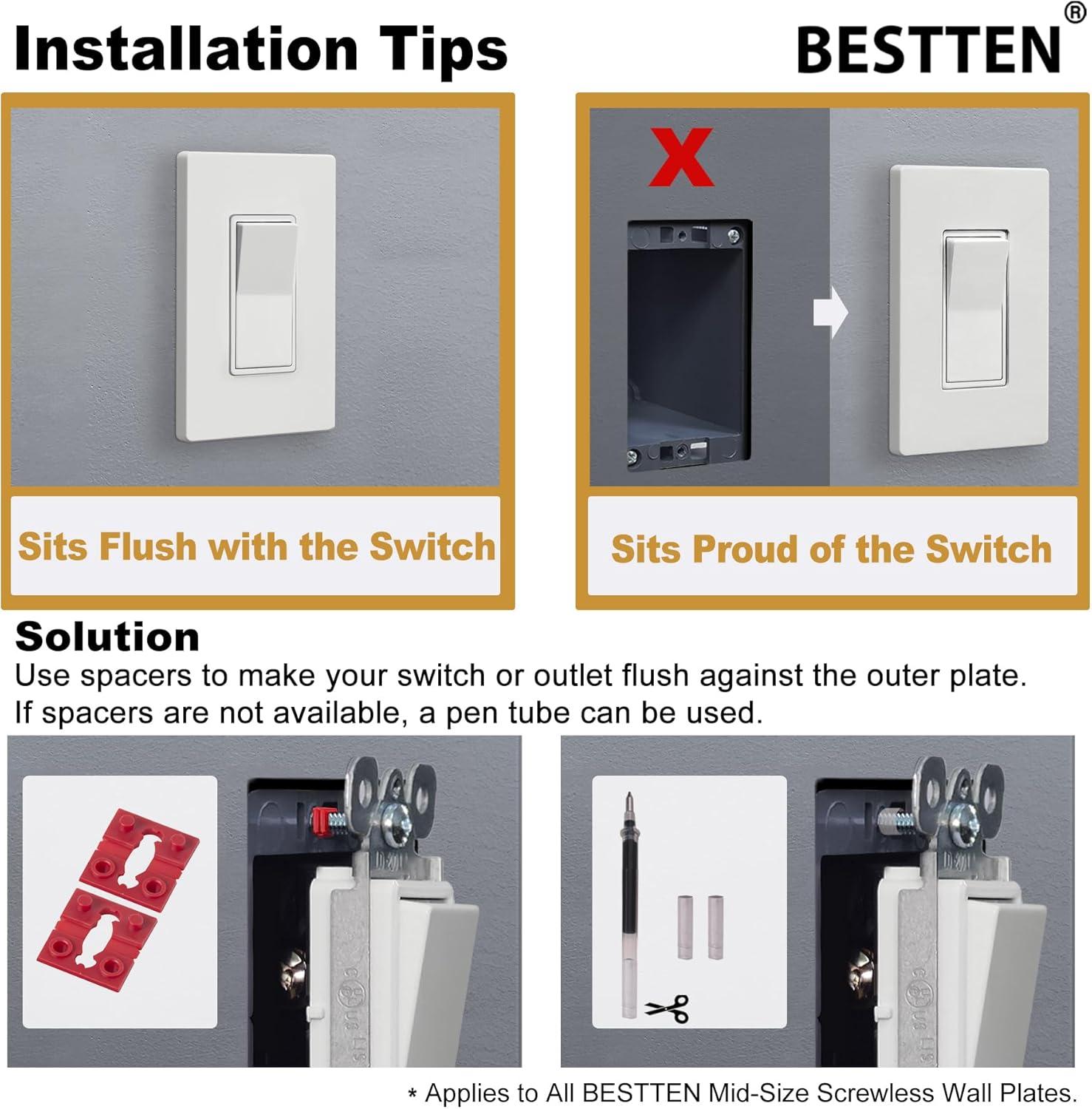 imageBESTTEN 1 Pack 1 Gang Screwless Decorative Wall Plate USWP4 Glossy Off White Decorator Outlet Cover for Light Switch Dimmer GFCI USB Receptacle H469 x W291Mid Size Off White