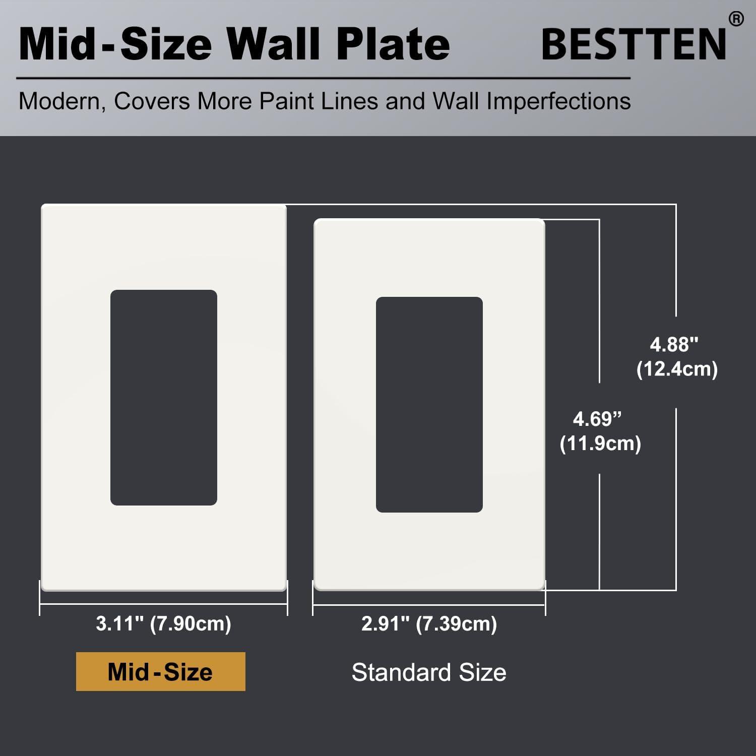 imageBESTTEN 1 Pack 1 Gang Screwless Decorative Wall Plate USWP4 Glossy Off White Decorator Outlet Cover for Light Switch Dimmer GFCI USB Receptacle H469 x W291Mid Size Off White