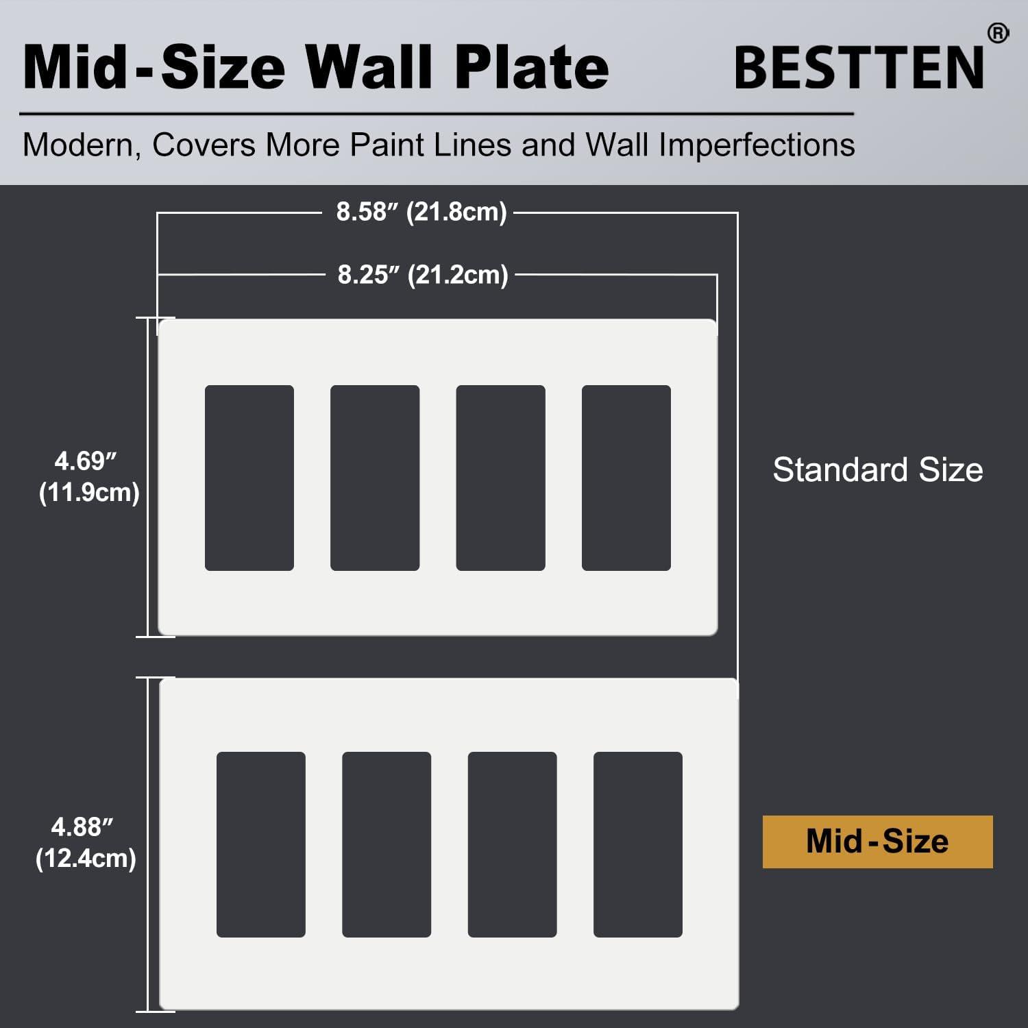 imageBESTTEN 1 Pack 1 Gang Screwless Decorative Wall Plate USWP4 Glossy Off White Decorator Outlet Cover for Light Switch Dimmer GFCI USB Receptacle H469 x W291Mid Size Off White