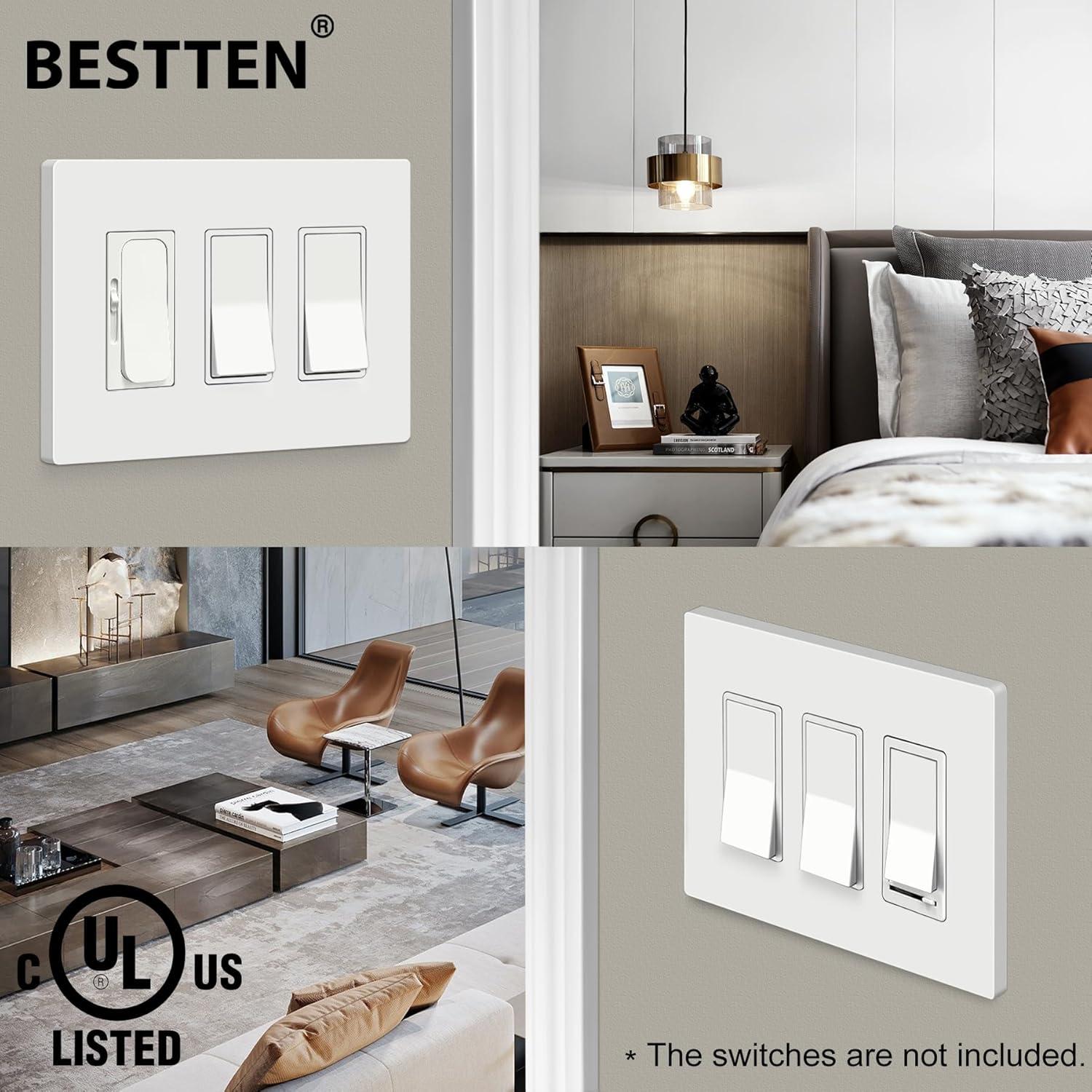 imageBESTTEN 1 Pack 1 Gang Screwless Decorative Wall Plate USWP4 Glossy Off White Decorator Outlet Cover for Light Switch Dimmer GFCI USB Receptacle H469 x W291Mid Size Off White