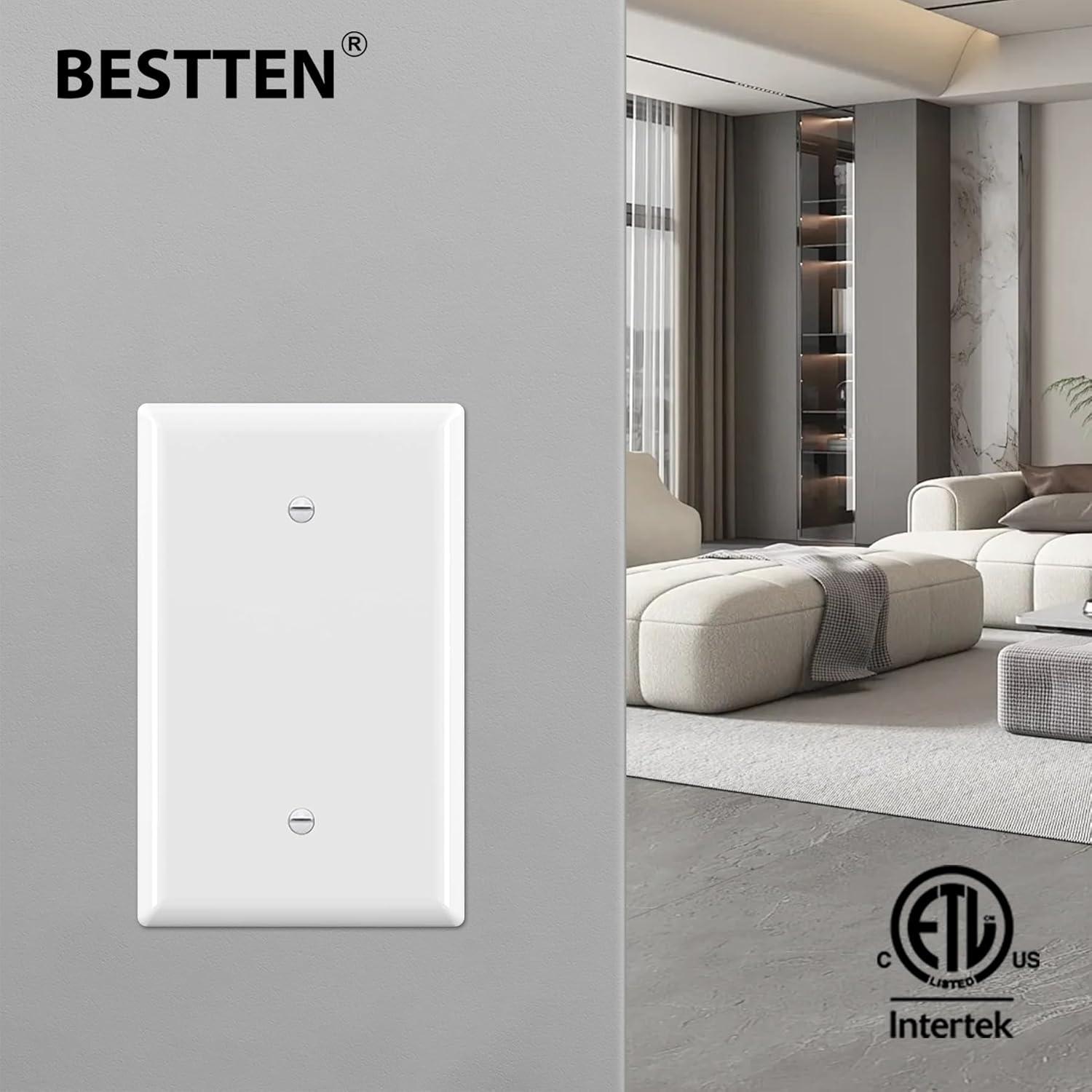 imageBESTTEN 10 Pack 1Gang Jumbo Duplex Receptacle Outlet Wall Plate OverSize Unbreakable Polycarbonate Electrical Outlet Plate and Switch Cover ETL Listed White10