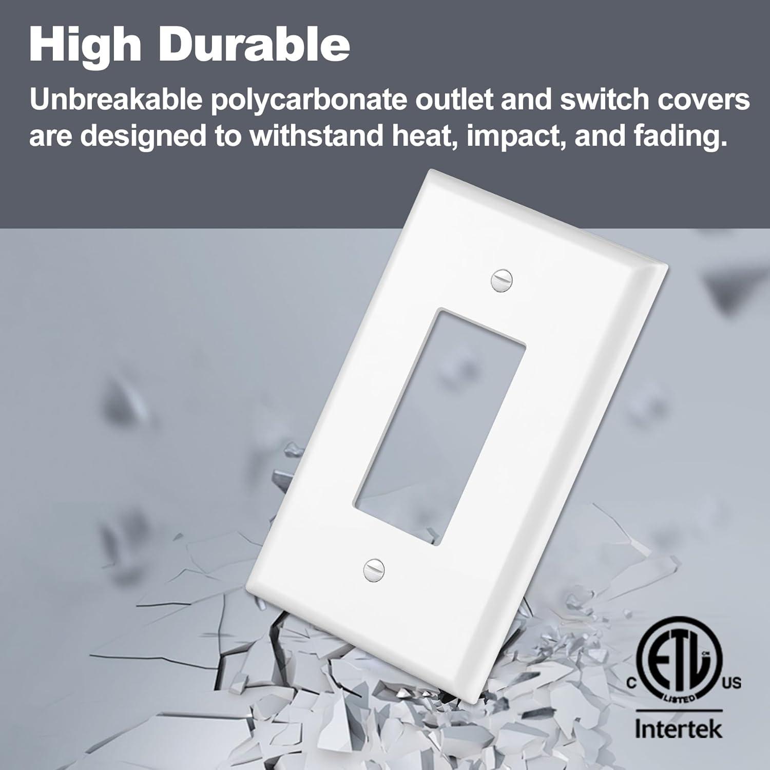 imageBESTTEN 10 Pack 1Gang Jumbo Duplex Receptacle Outlet Wall Plate OverSize Unbreakable Polycarbonate Electrical Outlet Plate and Switch Cover ETL Listed White10