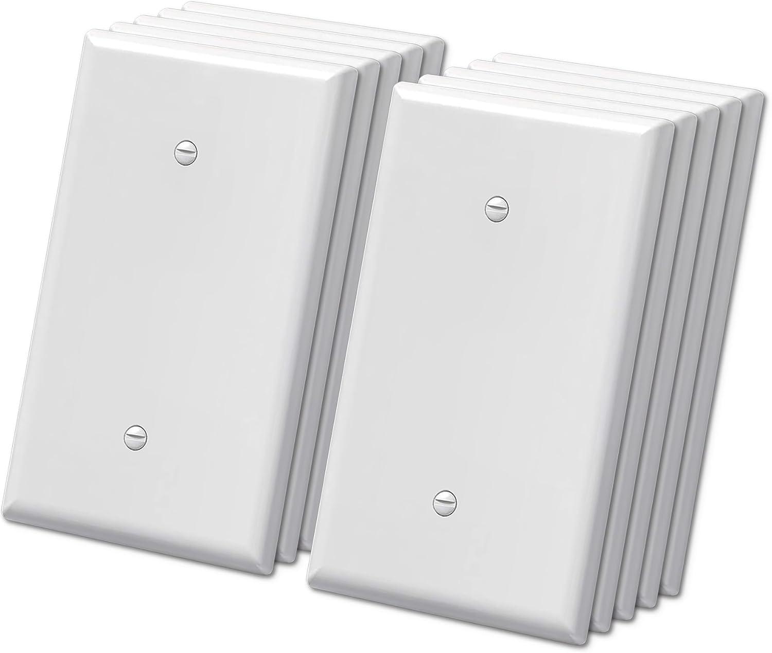 imageBESTTEN 10 Pack 1Gang Jumbo Duplex Receptacle Outlet Wall Plate OverSize Unbreakable Polycarbonate Electrical Outlet Plate and Switch Cover ETL Listed White10