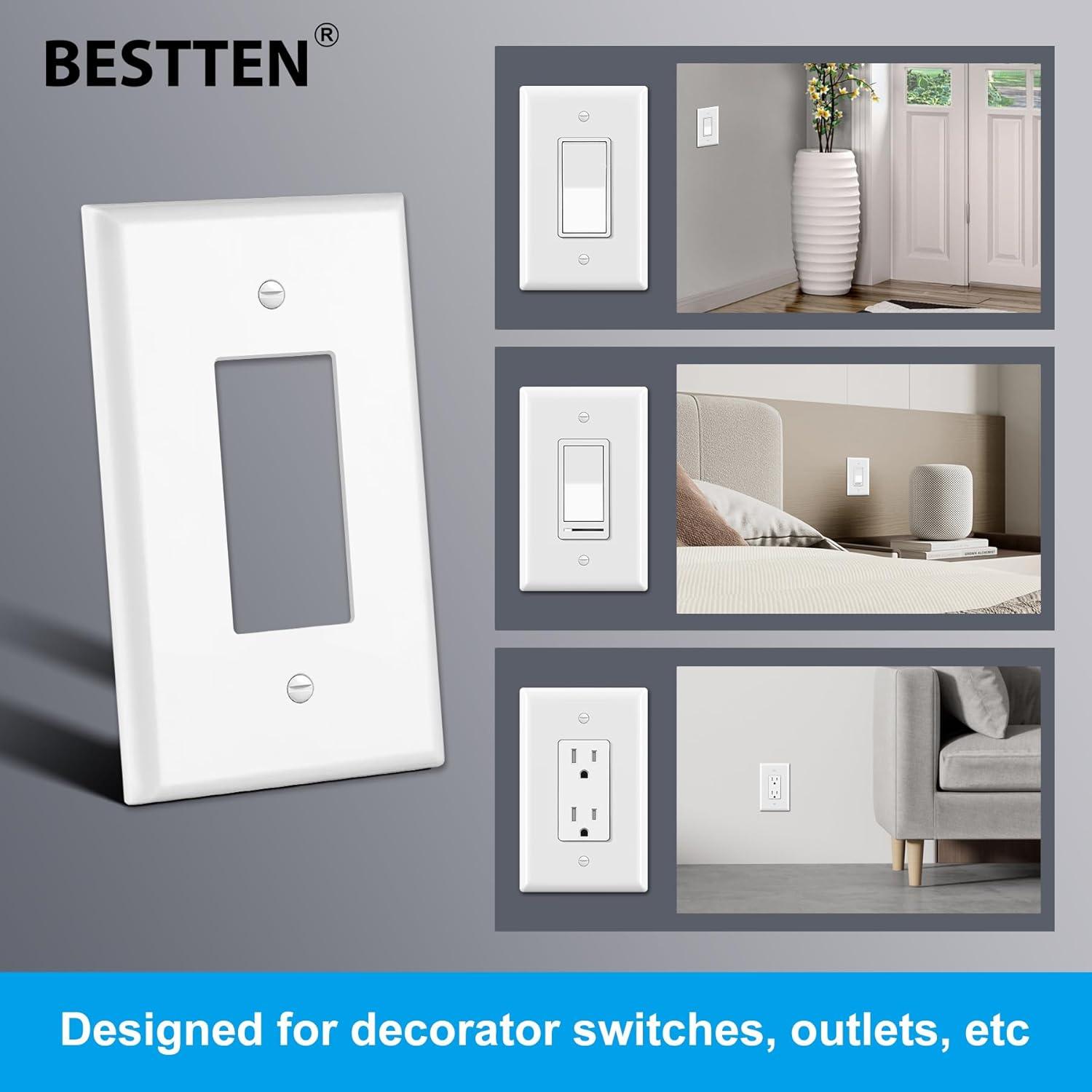 imageBESTTEN 10 Pack 1Gang Jumbo Duplex Receptacle Outlet Wall Plate OverSize Unbreakable Polycarbonate Electrical Outlet Plate and Switch Cover ETL Listed White50