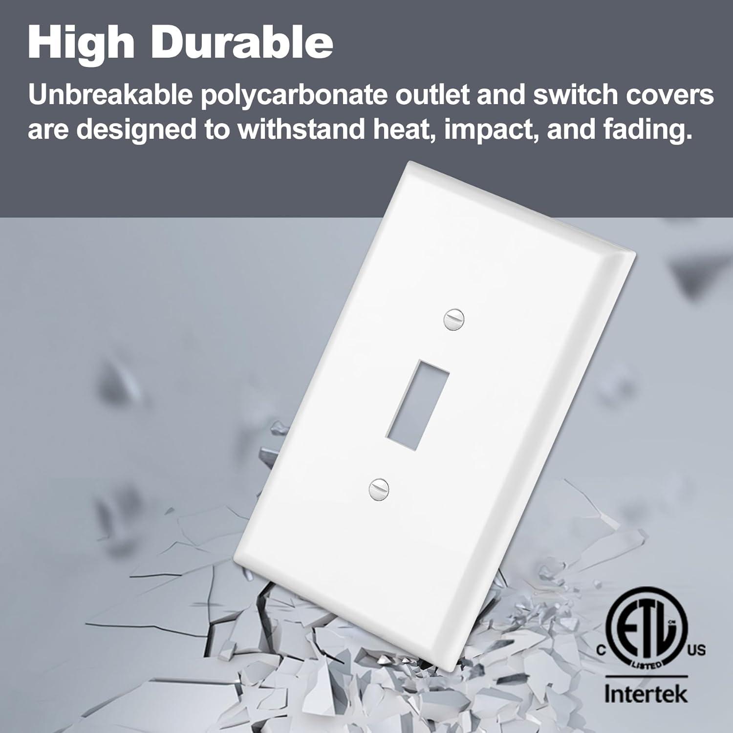 imageBESTTEN 10 Pack 1Gang Jumbo Duplex Receptacle Outlet Wall Plate OverSize Unbreakable Polycarbonate Electrical Outlet Plate and Switch Cover ETL Listed White10