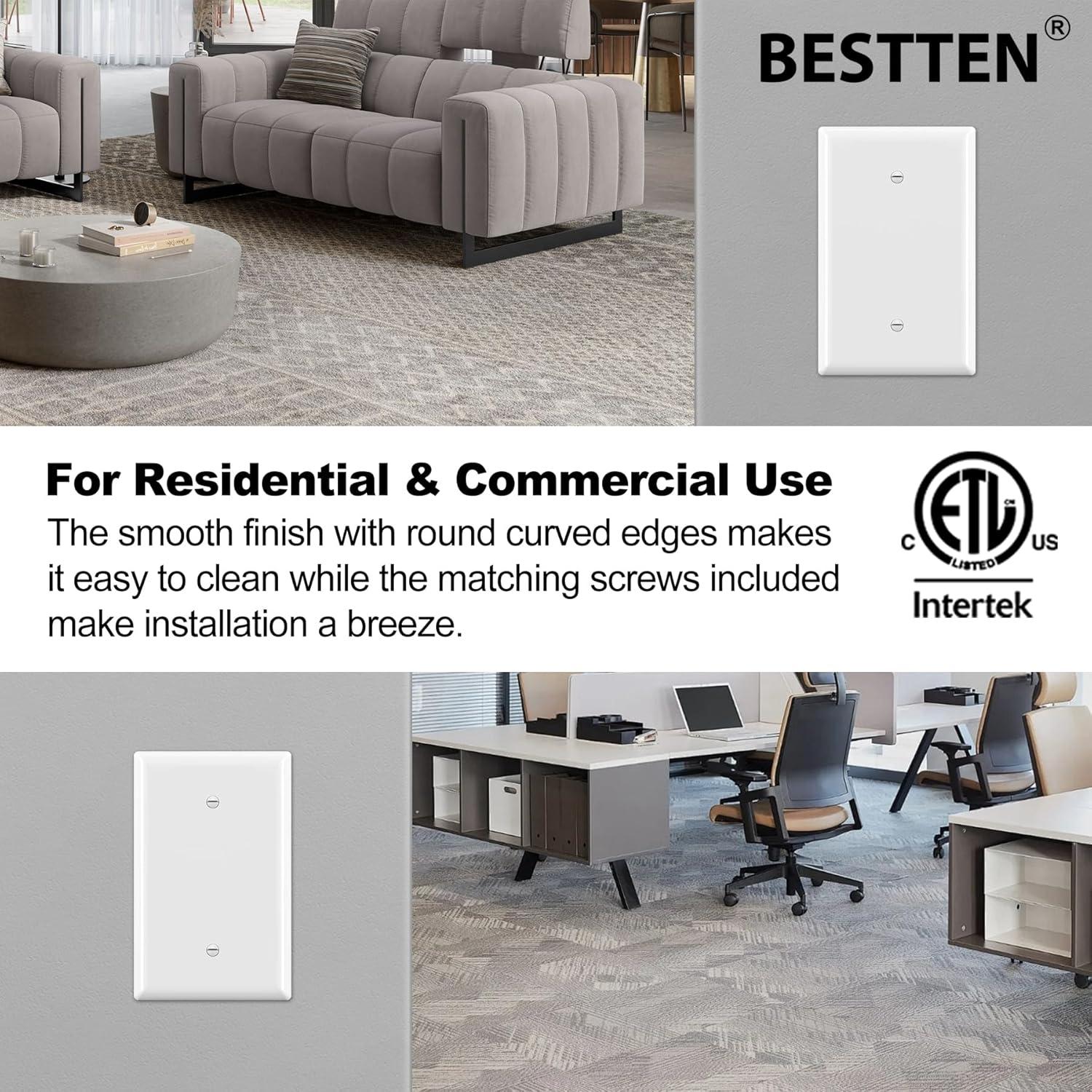 imageBESTTEN 10 Pack 1Gang Jumbo Duplex Receptacle Outlet Wall Plate OverSize Unbreakable Polycarbonate Electrical Outlet Plate and Switch Cover ETL Listed White10