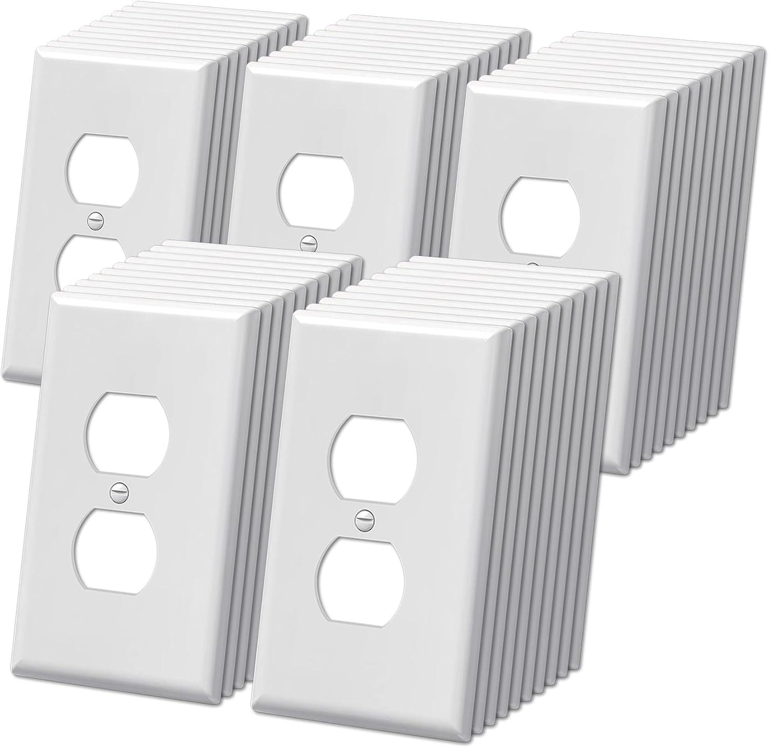 imageBESTTEN 10 Pack 1Gang Jumbo Duplex Receptacle Outlet Wall Plate OverSize Unbreakable Polycarbonate Electrical Outlet Plate and Switch Cover ETL Listed White50