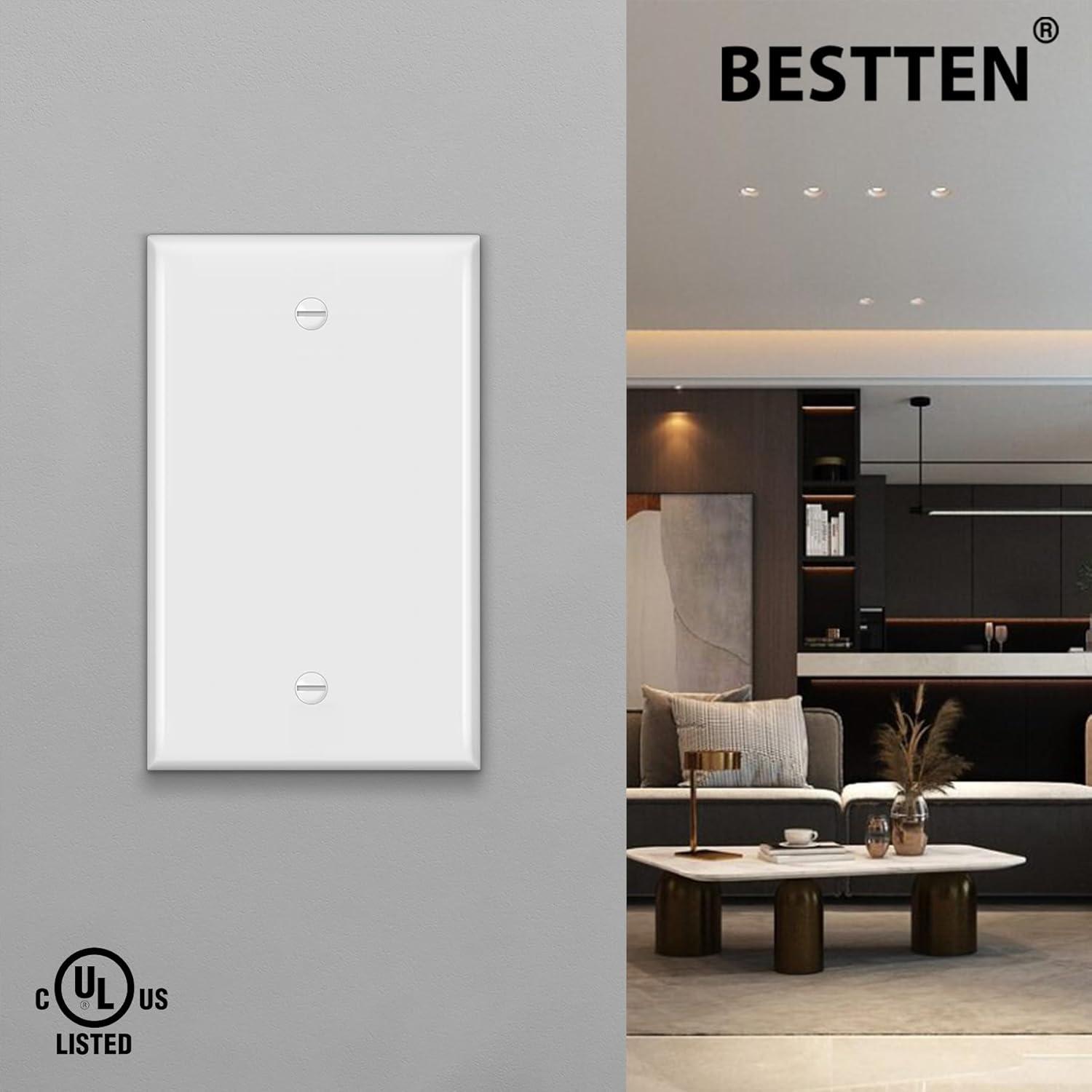 imageBESTTEN 10 Pack 1Gang No Device Blank Wall Plate Standard Size H453 x W276 Unbreakable Polycarbonate Thermoplastic Outlet Cover UL Listed WhiteGloss White
