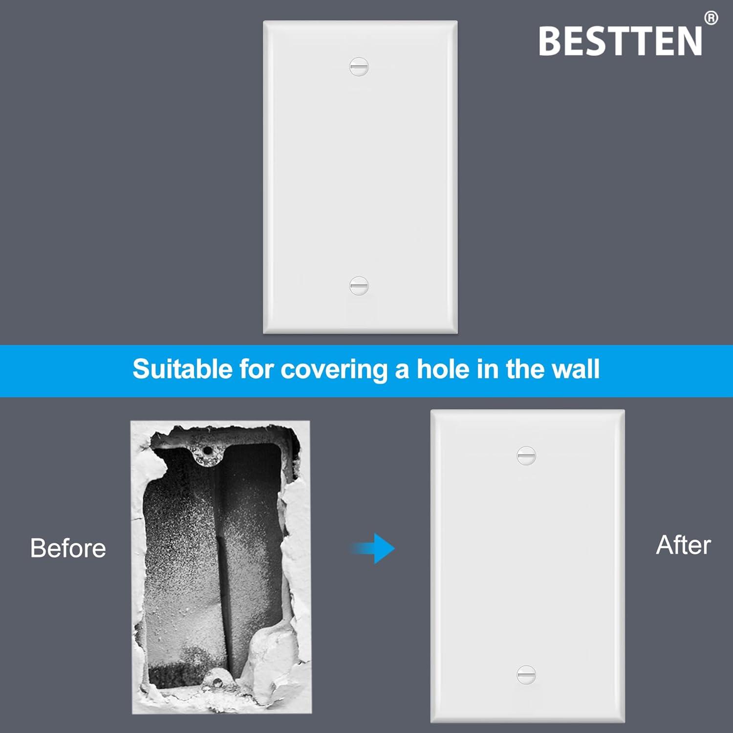 imageBESTTEN 10 Pack 1Gang No Device Blank Wall Plate Standard Size H453 x W276 Unbreakable Polycarbonate Thermoplastic Outlet Cover UL Listed WhiteGloss White